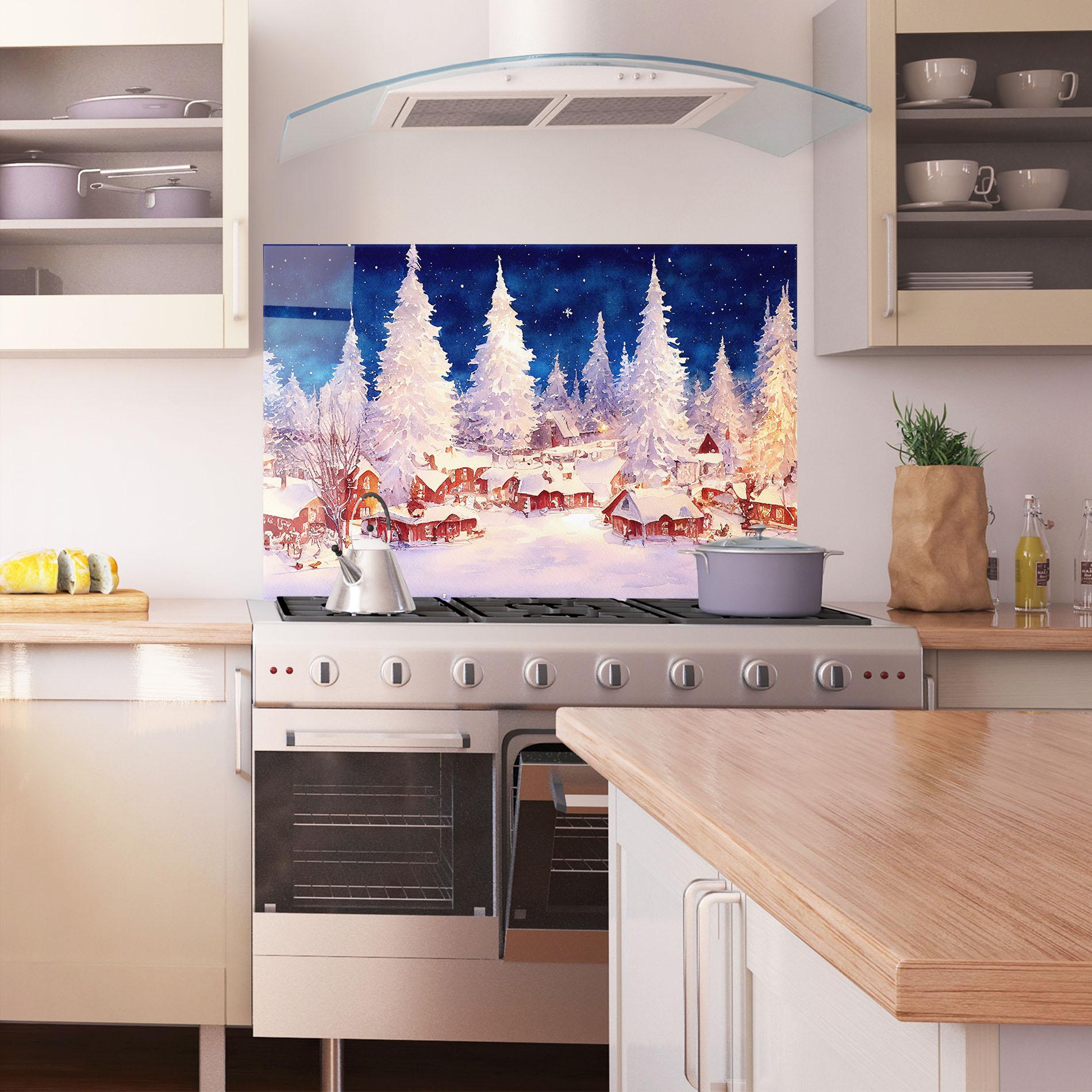 Küchenrückwand Glas Snow Falling Painting mockup 1