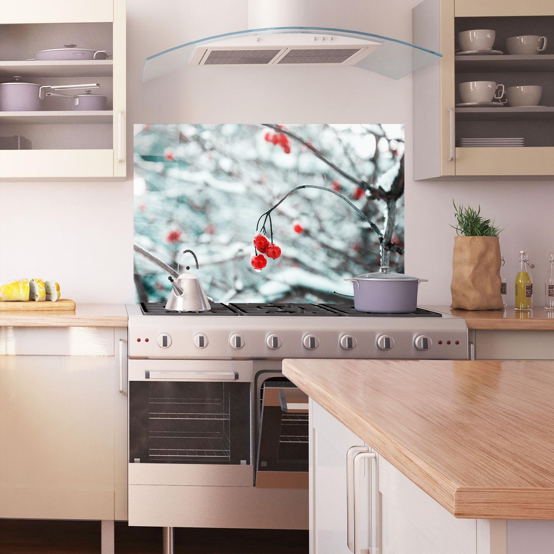 Küchenrückwand Glas Snow Red Fruits mockup 1