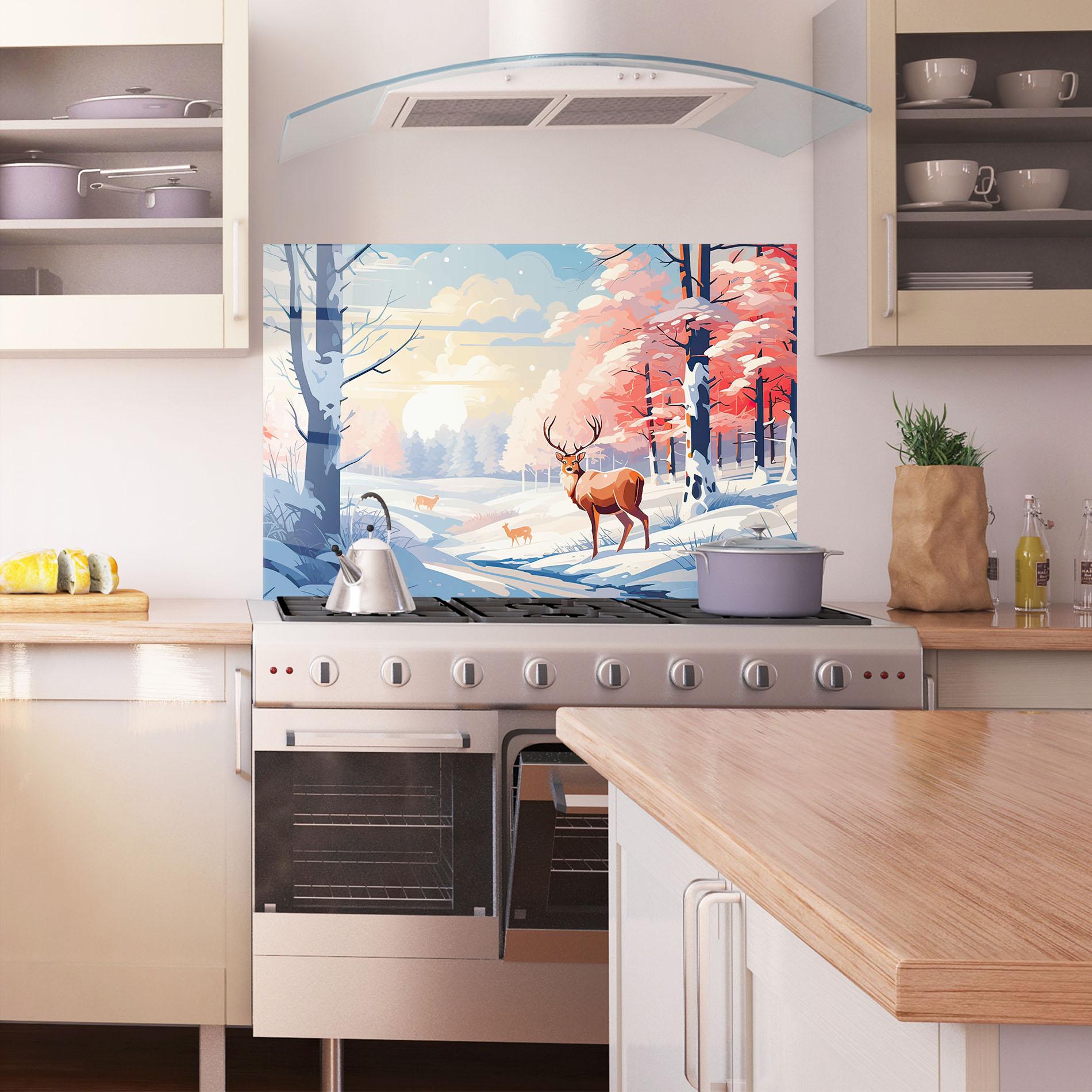 Küchenrückwand Glas Winter Deer Art mockup 1