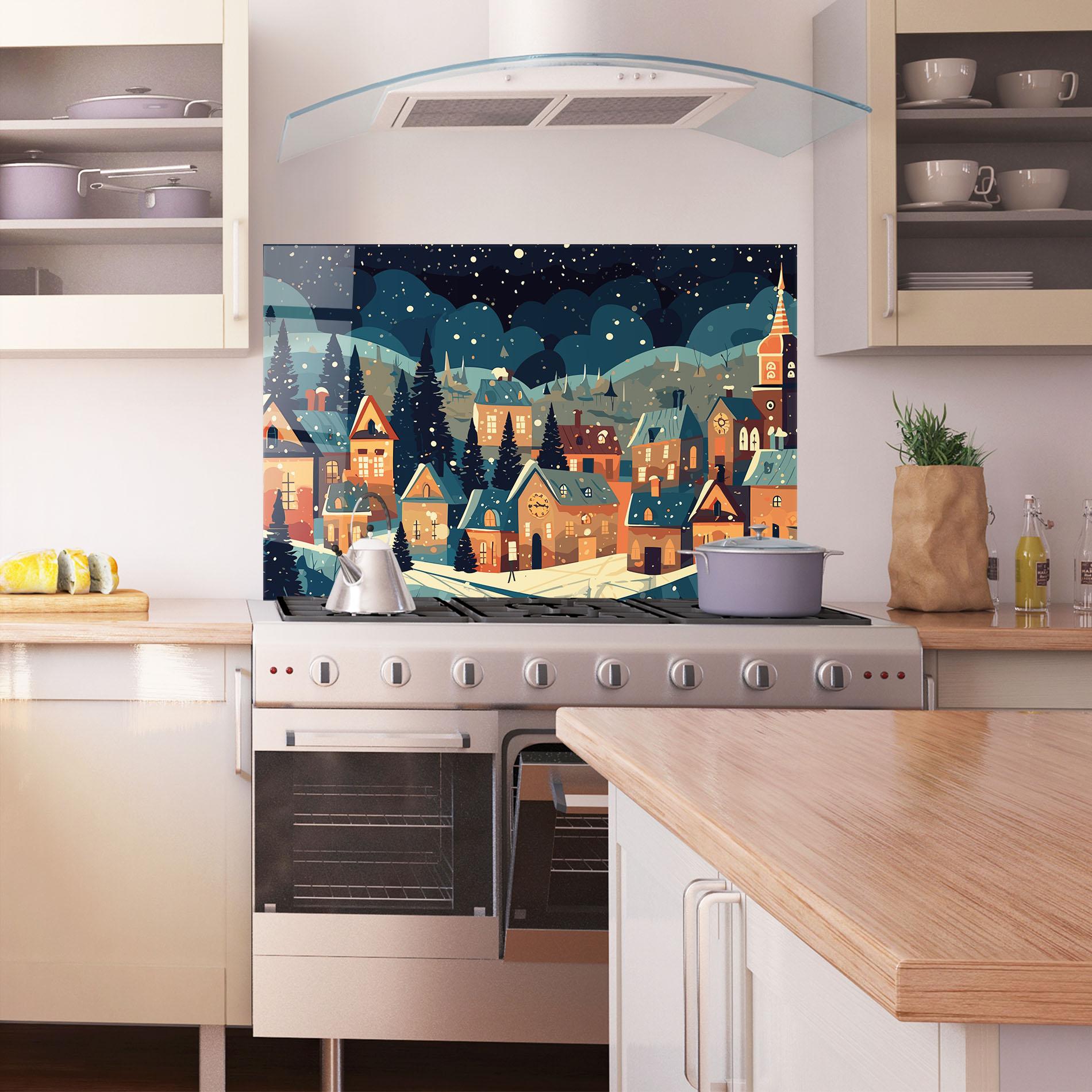 Küchenrückwand Glas Winter View Houses mockup 1