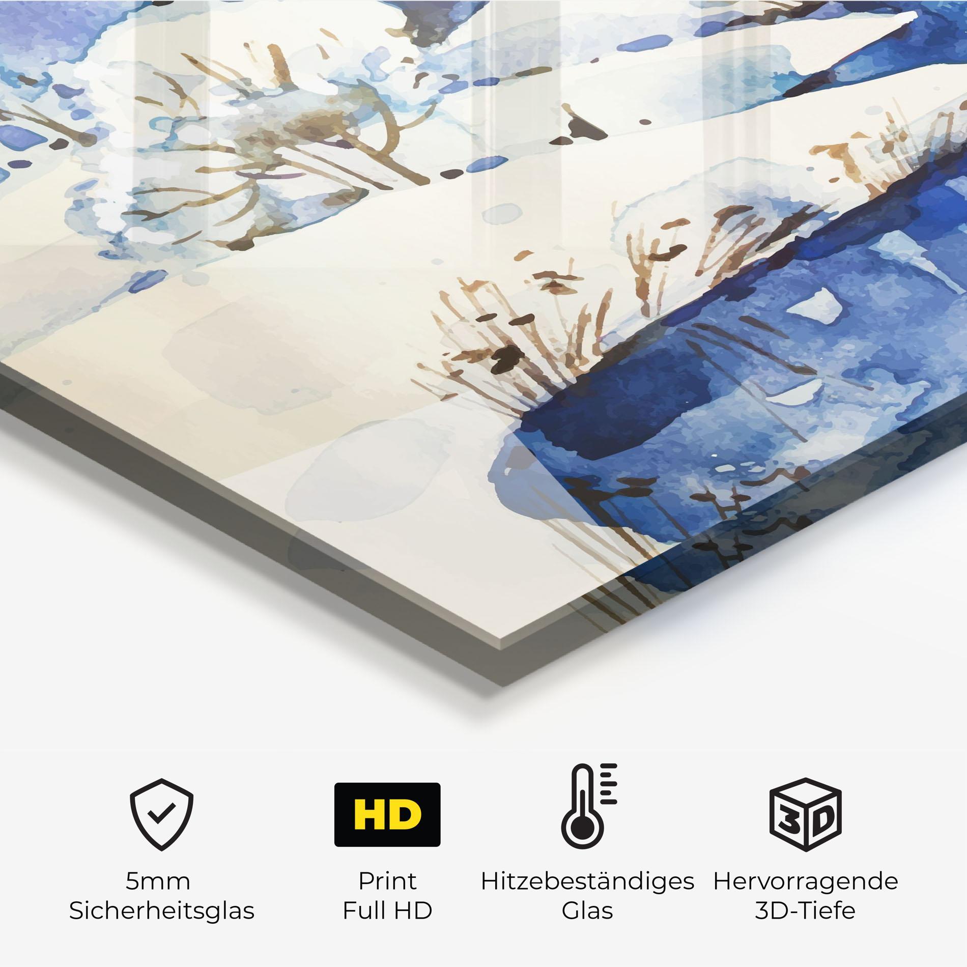 Küchenrückwand Glas Blue Trees Winter mockup 2