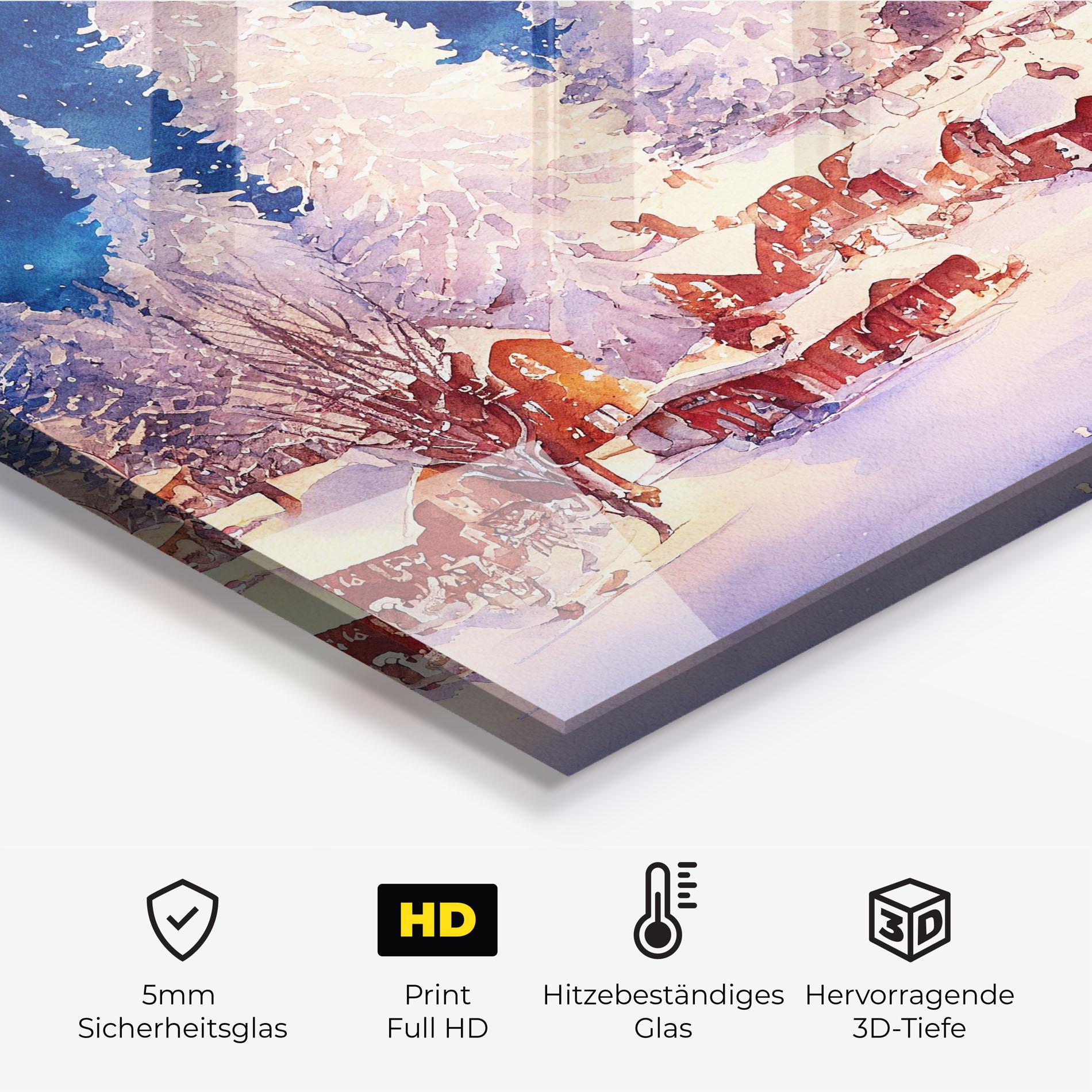 Küchenrückwand Glas Snow Falling Painting mockup 2