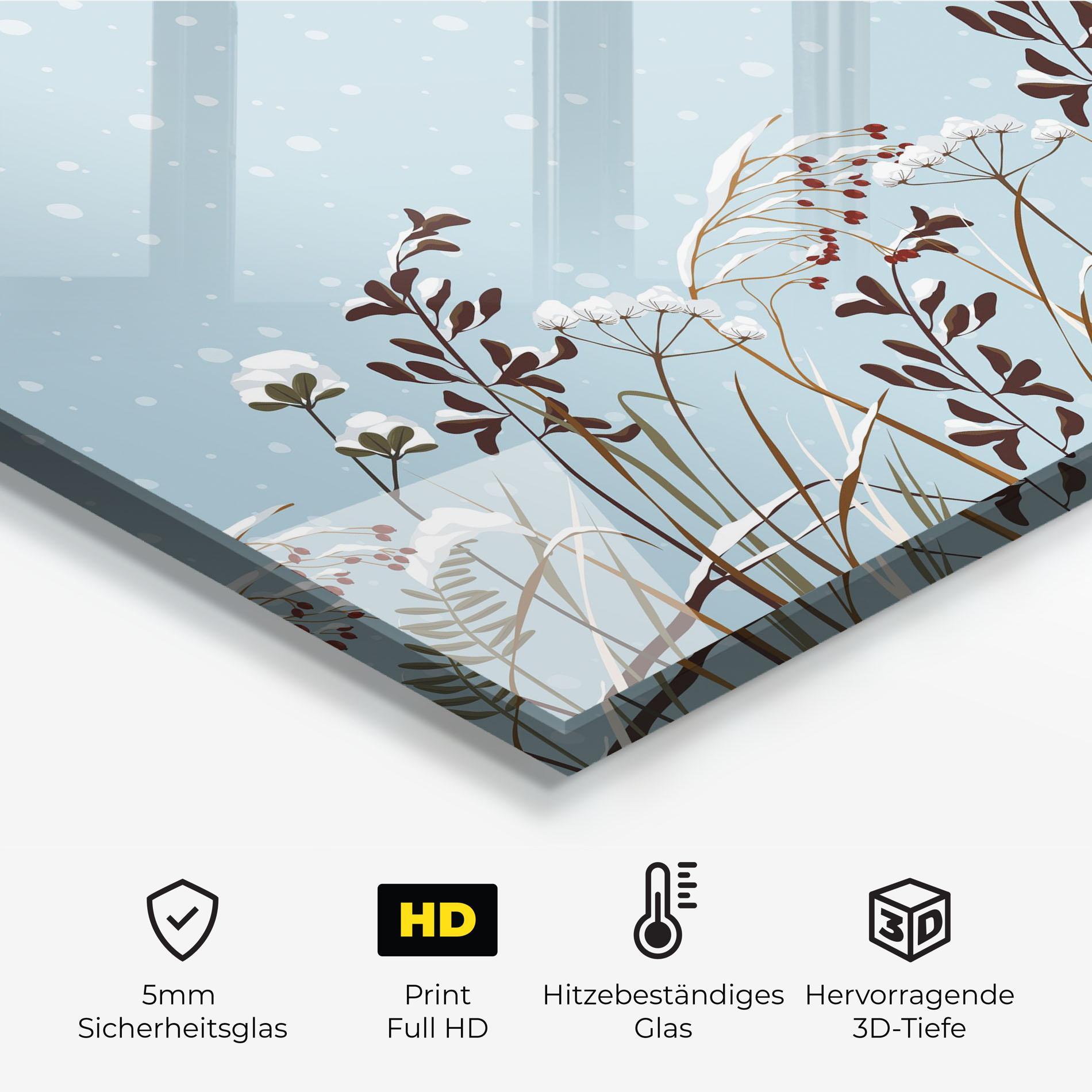 Küchenrückwand Glas Snow Plants mockup 2