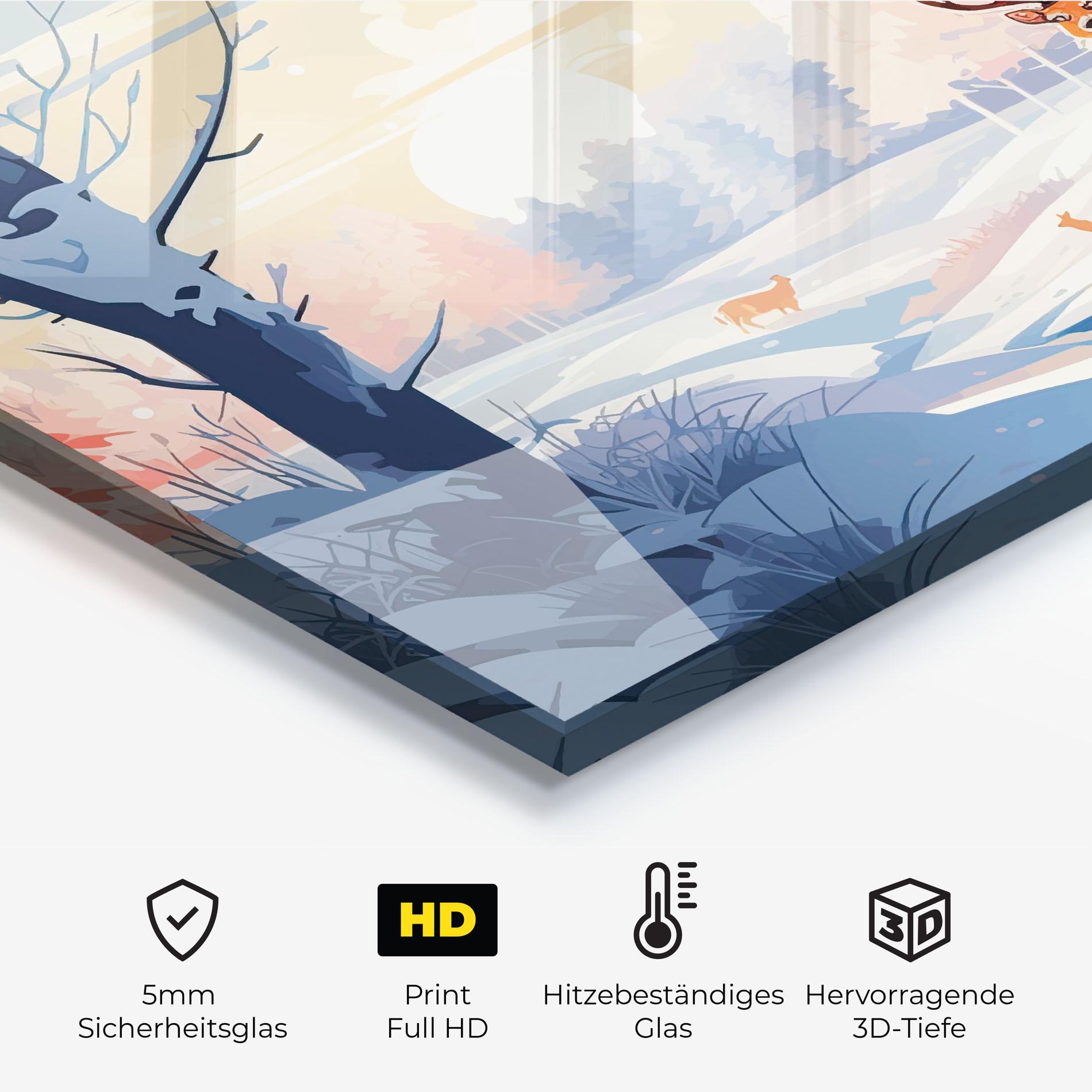 Küchenrückwand Glas Winter Deer Art mockup 2