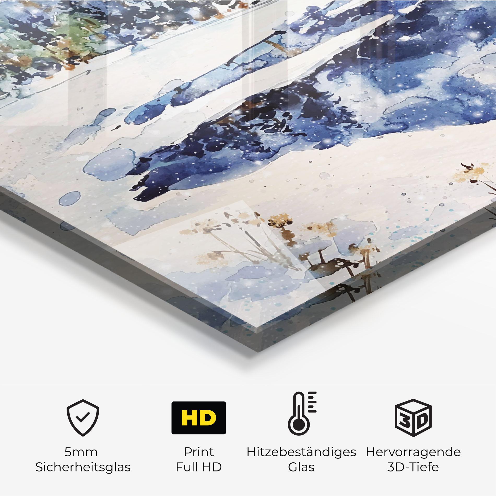 Küchenrückwand Glas Winter Painting mockup 2