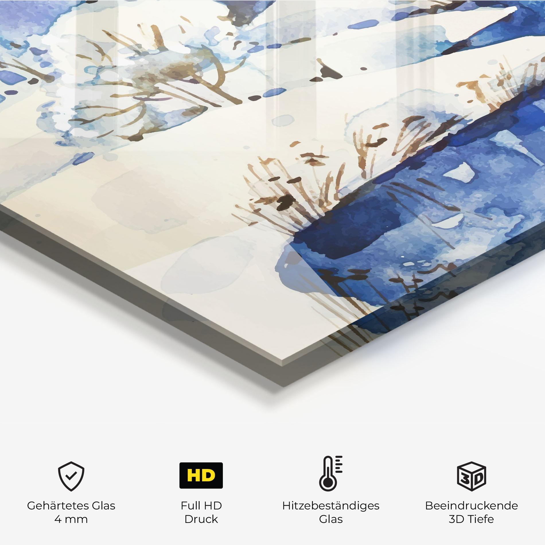Küchenrückwand Glas Blue Trees Winter mockup 2