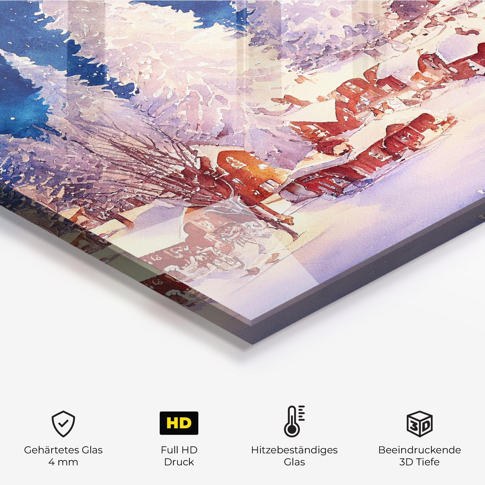 Küchenrückwand Glas Snow Falling Painting mockup 2