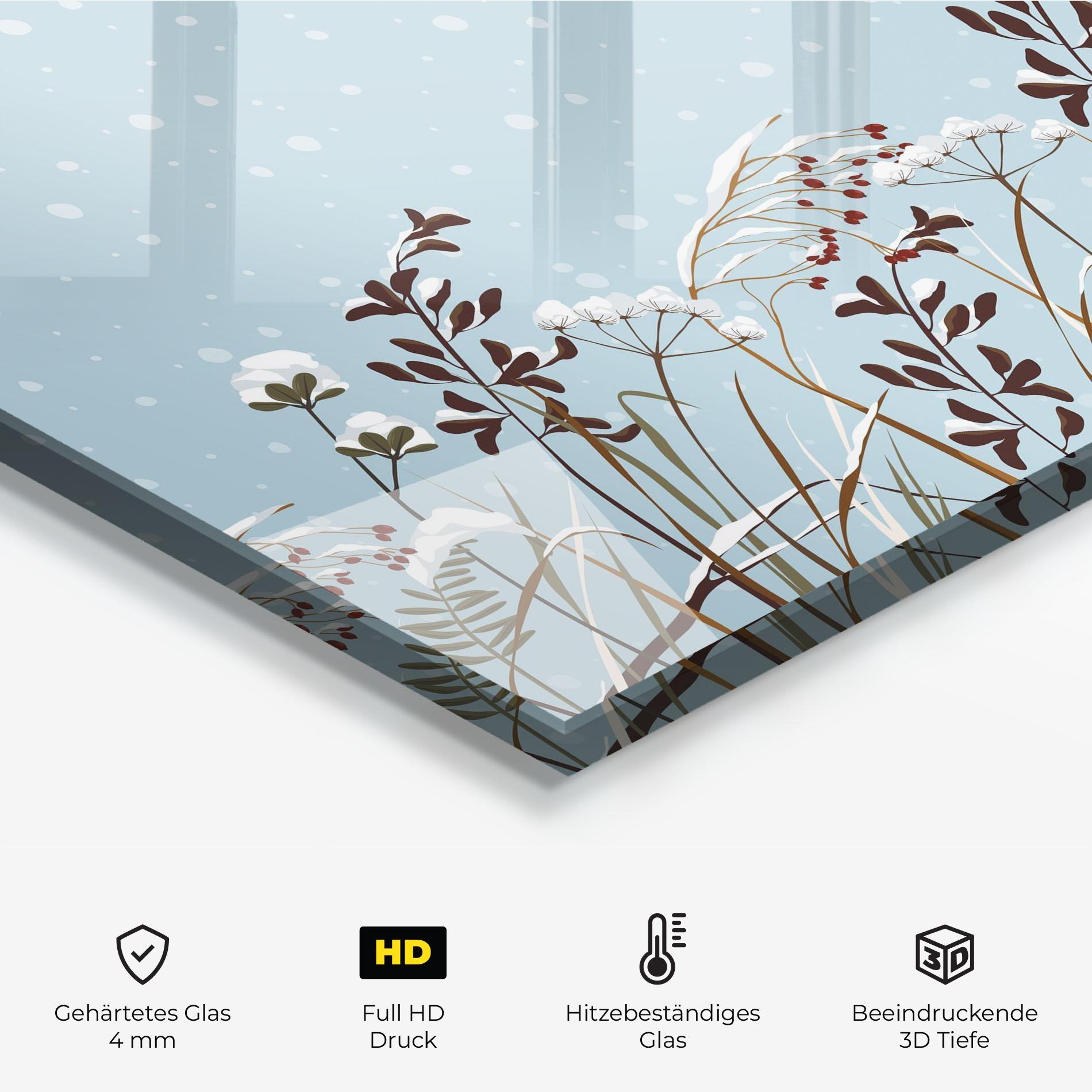 Küchenrückwand Glas Snow Plants mockup 2