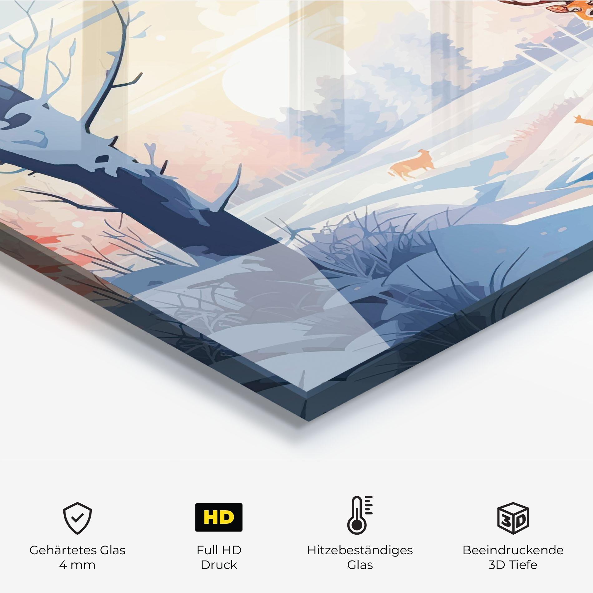 Küchenrückwand Glas Winter Deer Art mockup 2