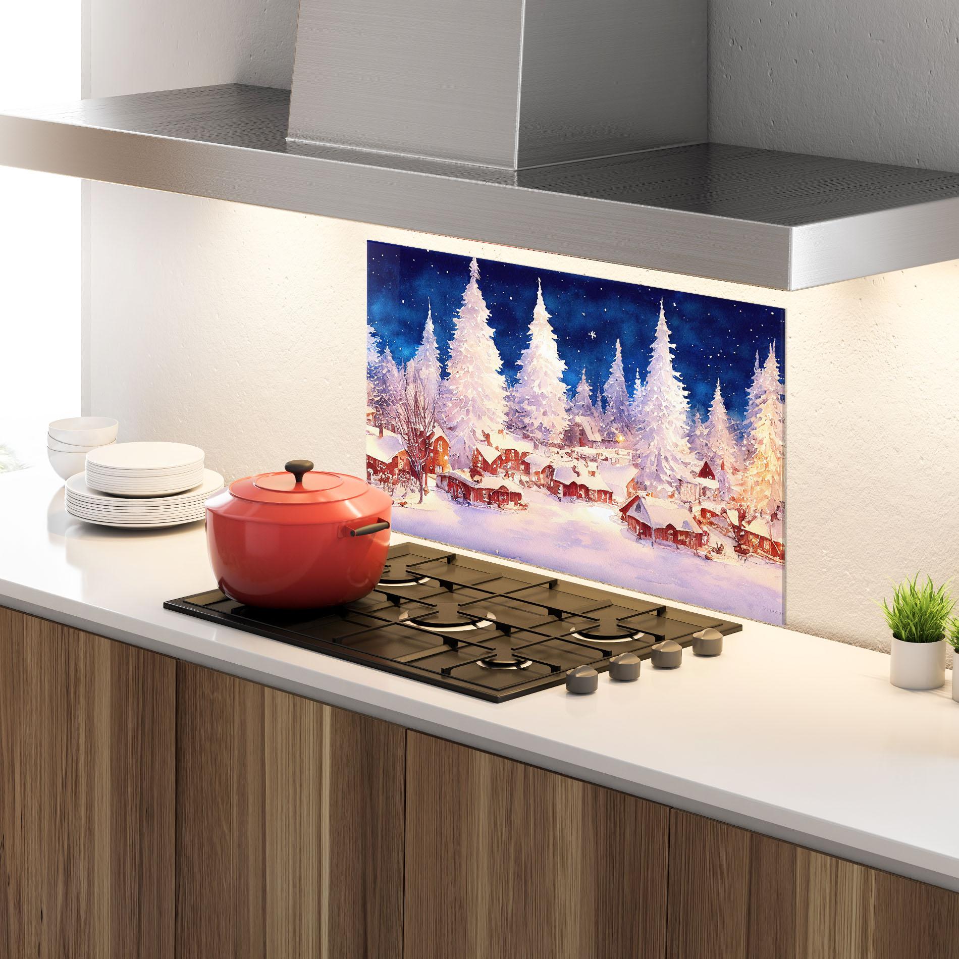 Küchenrückwand Glas Snow Falling Painting mockup 4