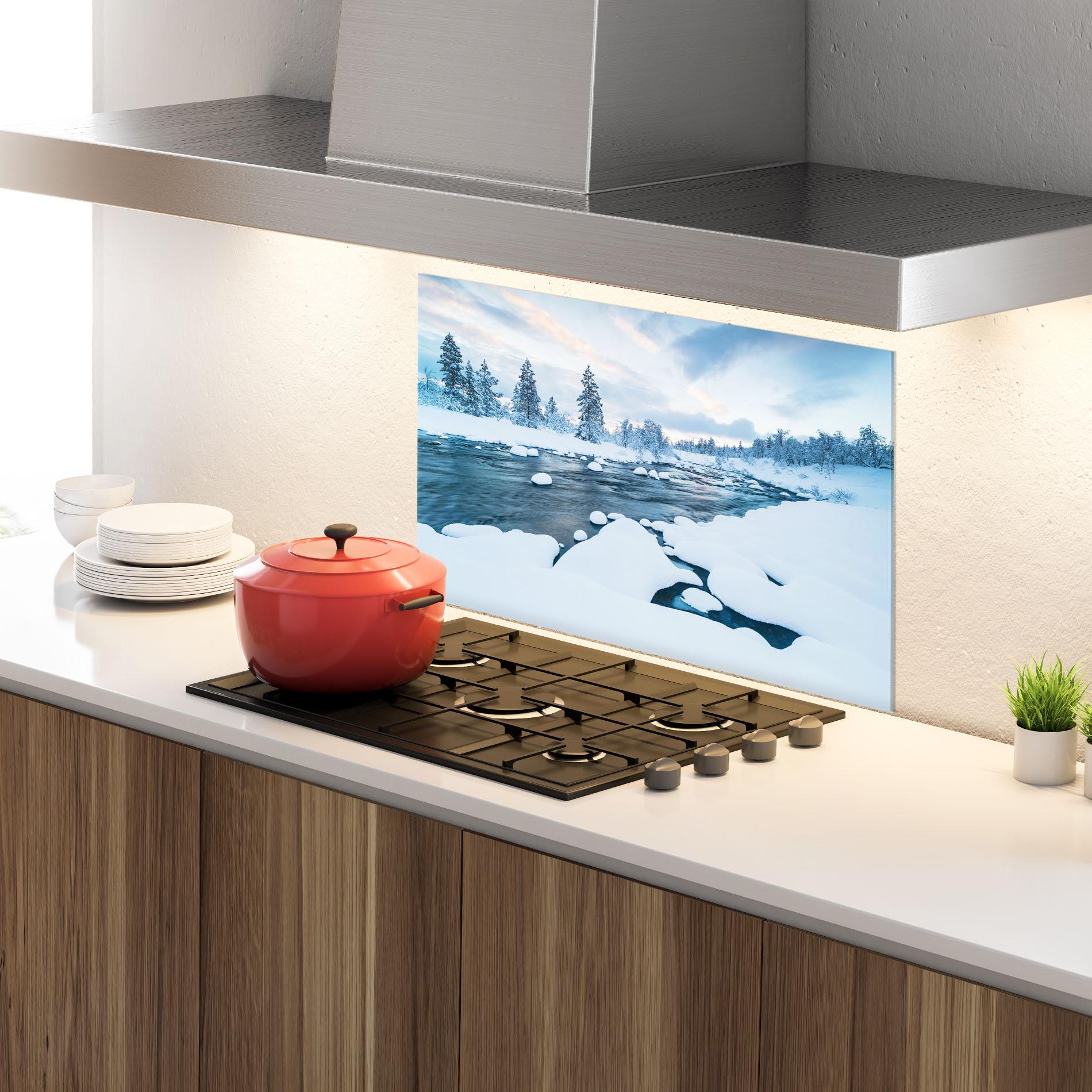 Küchenrückwand Glas Winter River mockup 4