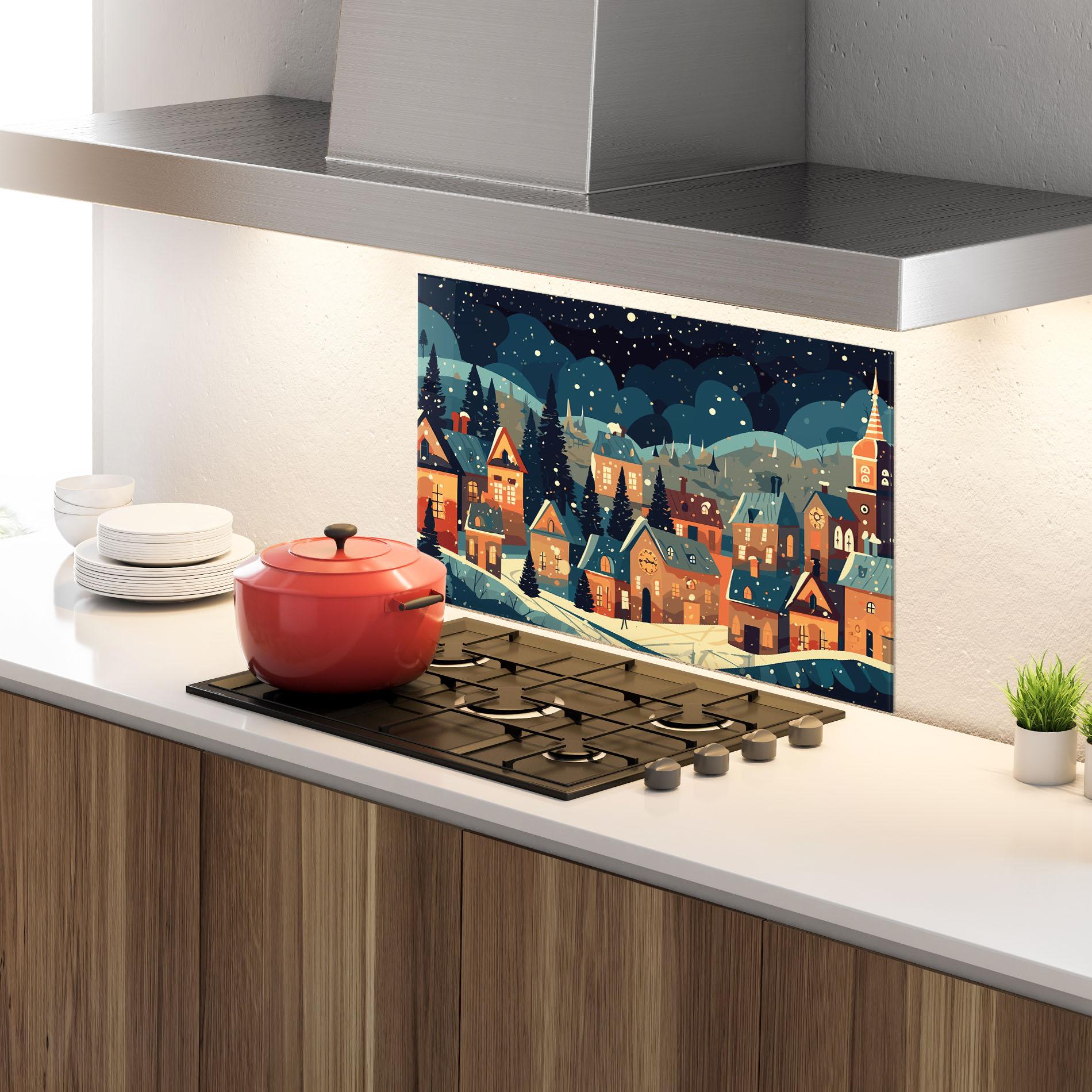 Küchenrückwand Glas Winter View Houses mockup 4