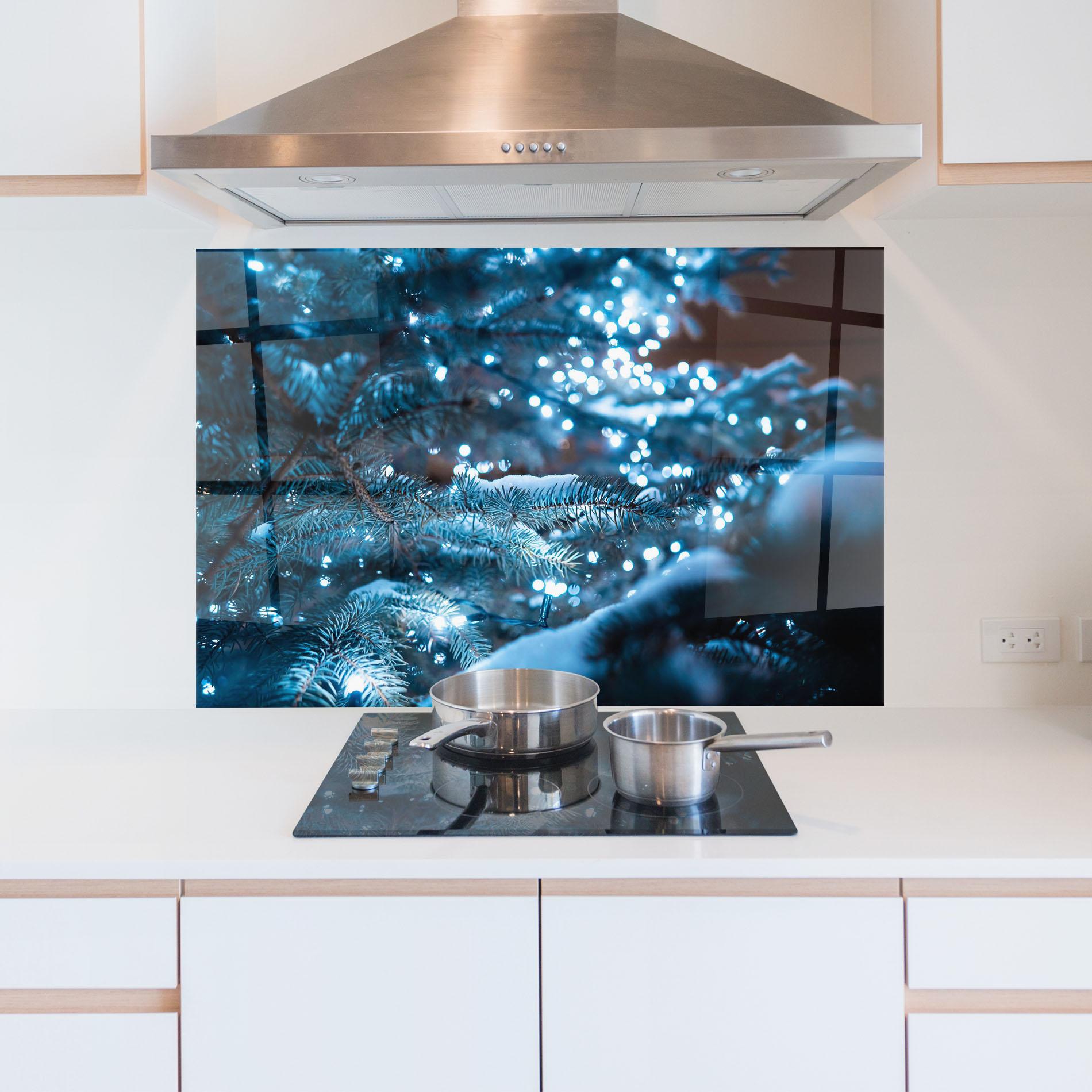 Küchenrückwand Glas Blue Christmas Tree mockup 5