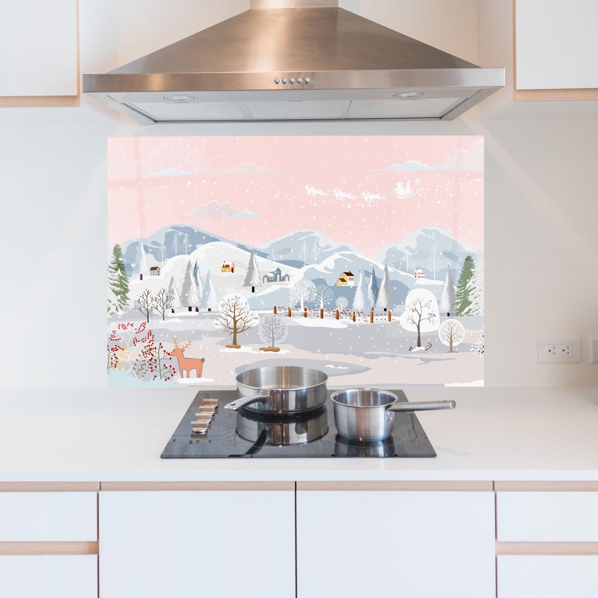 Küchenrückwand Glas Pink Sky Winter mockup 5