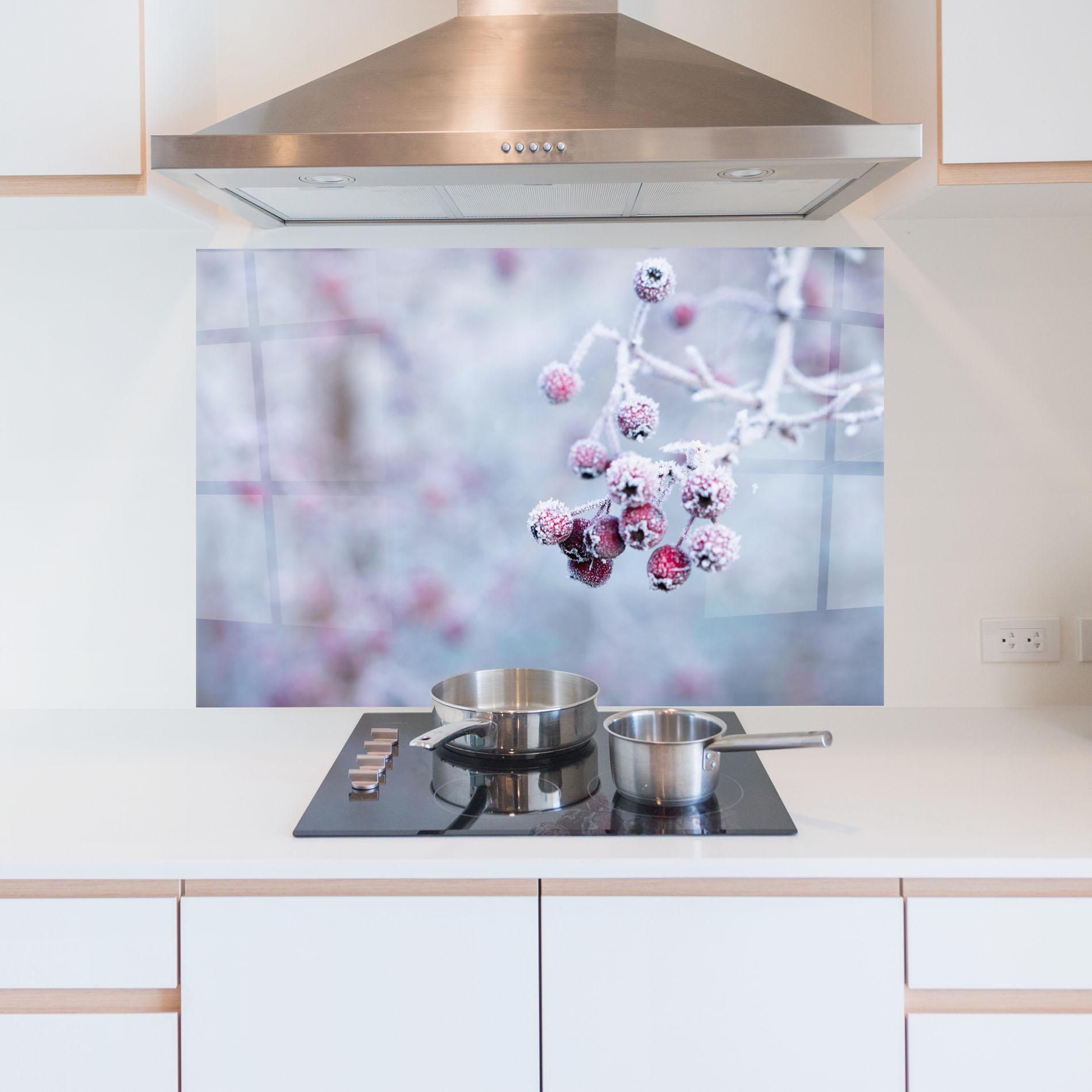 Küchenrückwand Glas Red Winter Fruits mockup 5