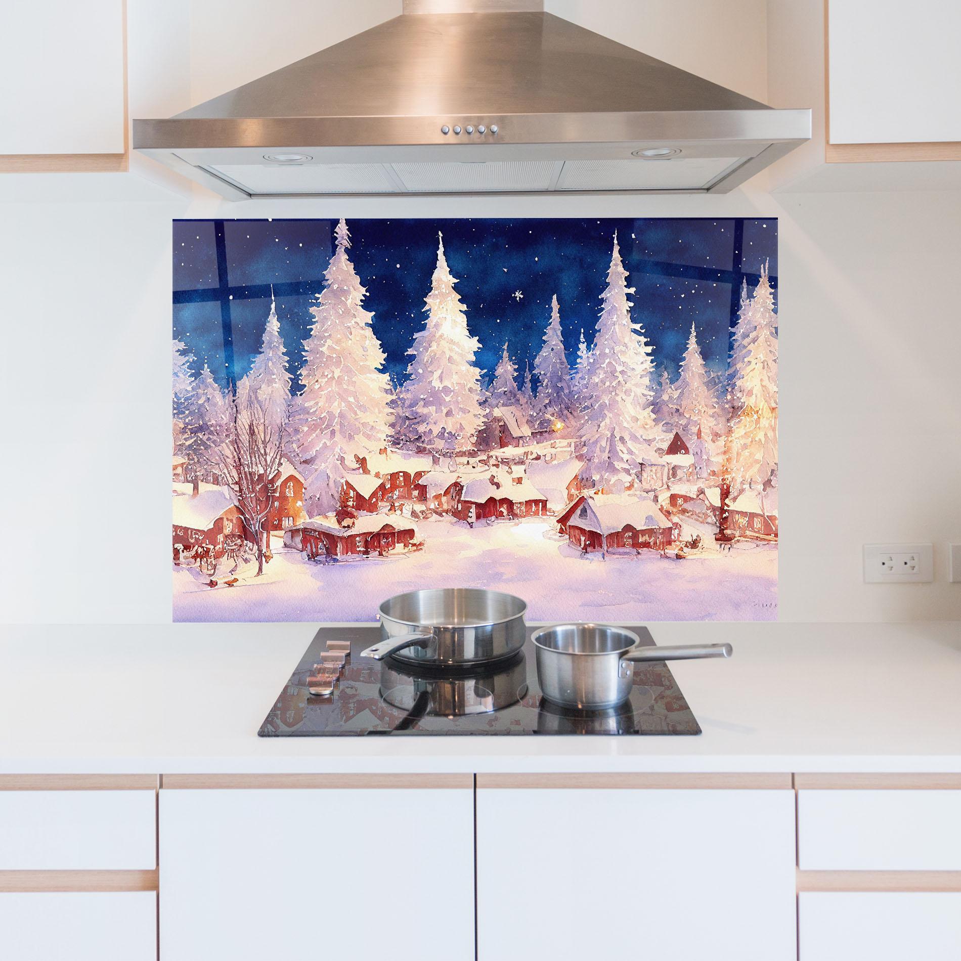 Küchenrückwand Glas Snow Falling Painting mockup 5