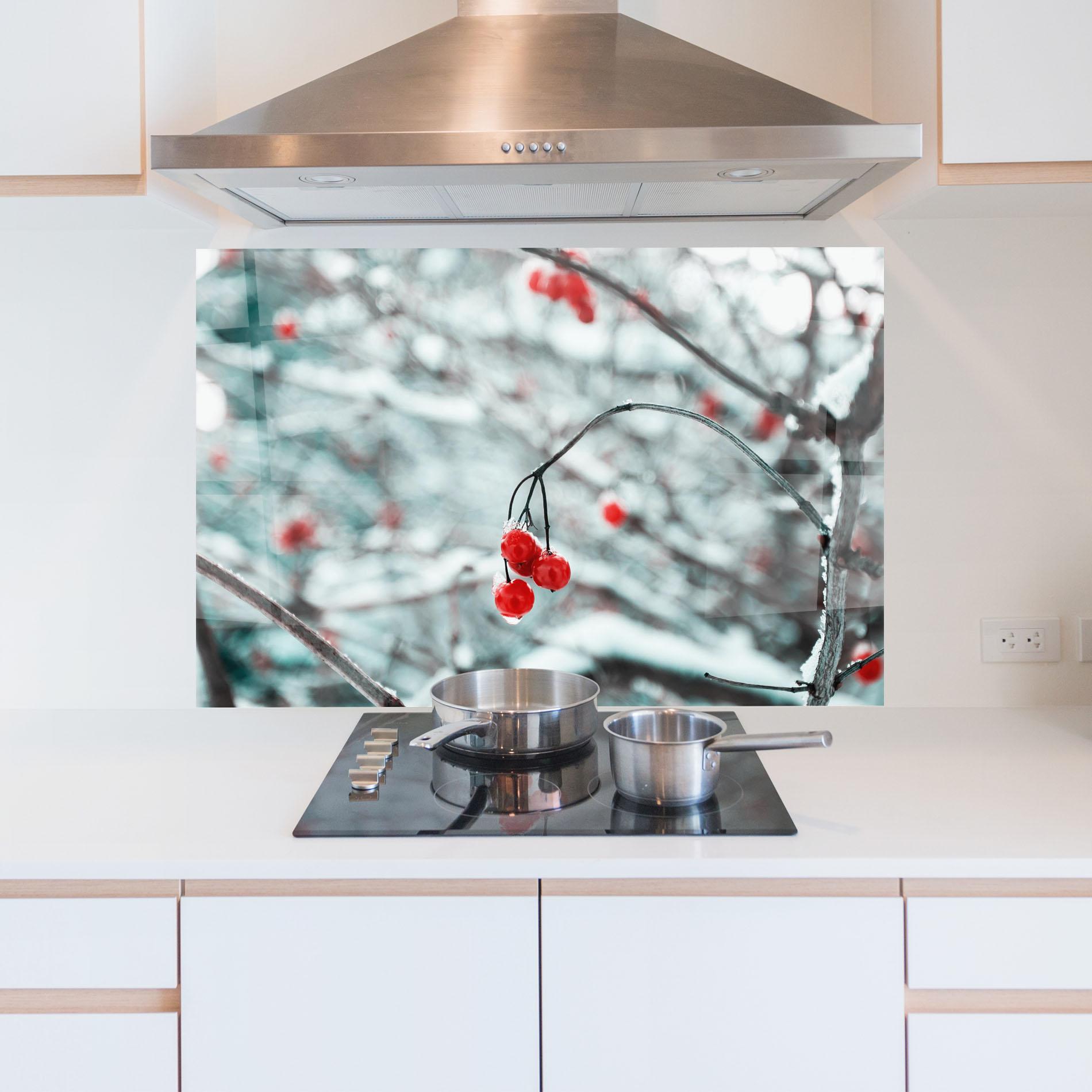 Küchenrückwand Glas Snow Red Fruits mockup 5