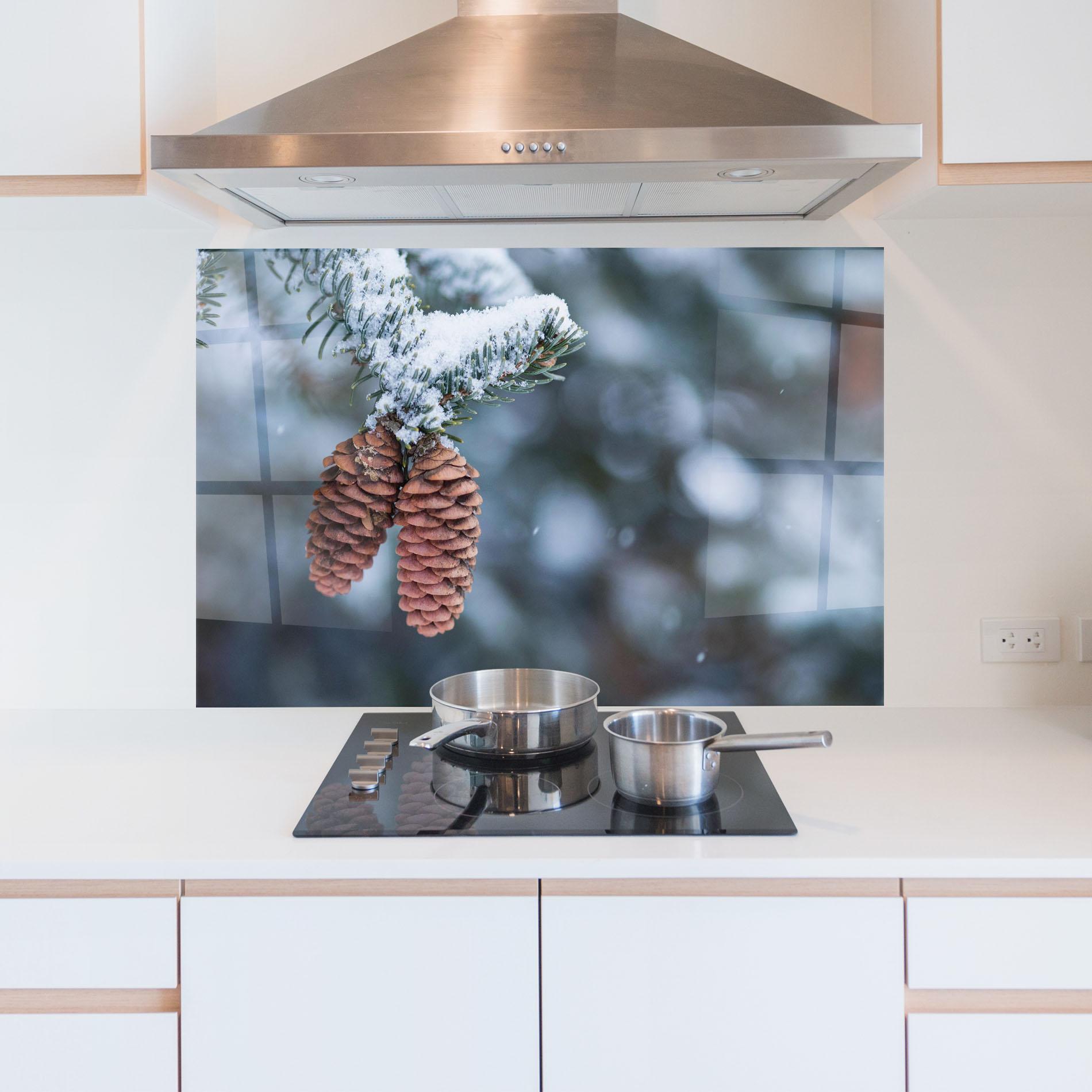 Küchenrückwand Glas Winter Cones mockup 5