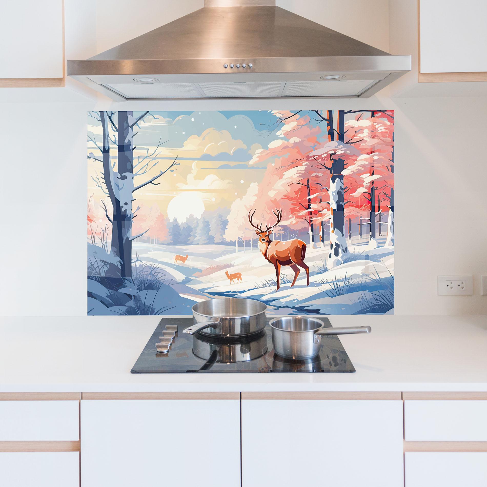 Küchenrückwand Glas Winter Deer Art mockup 5