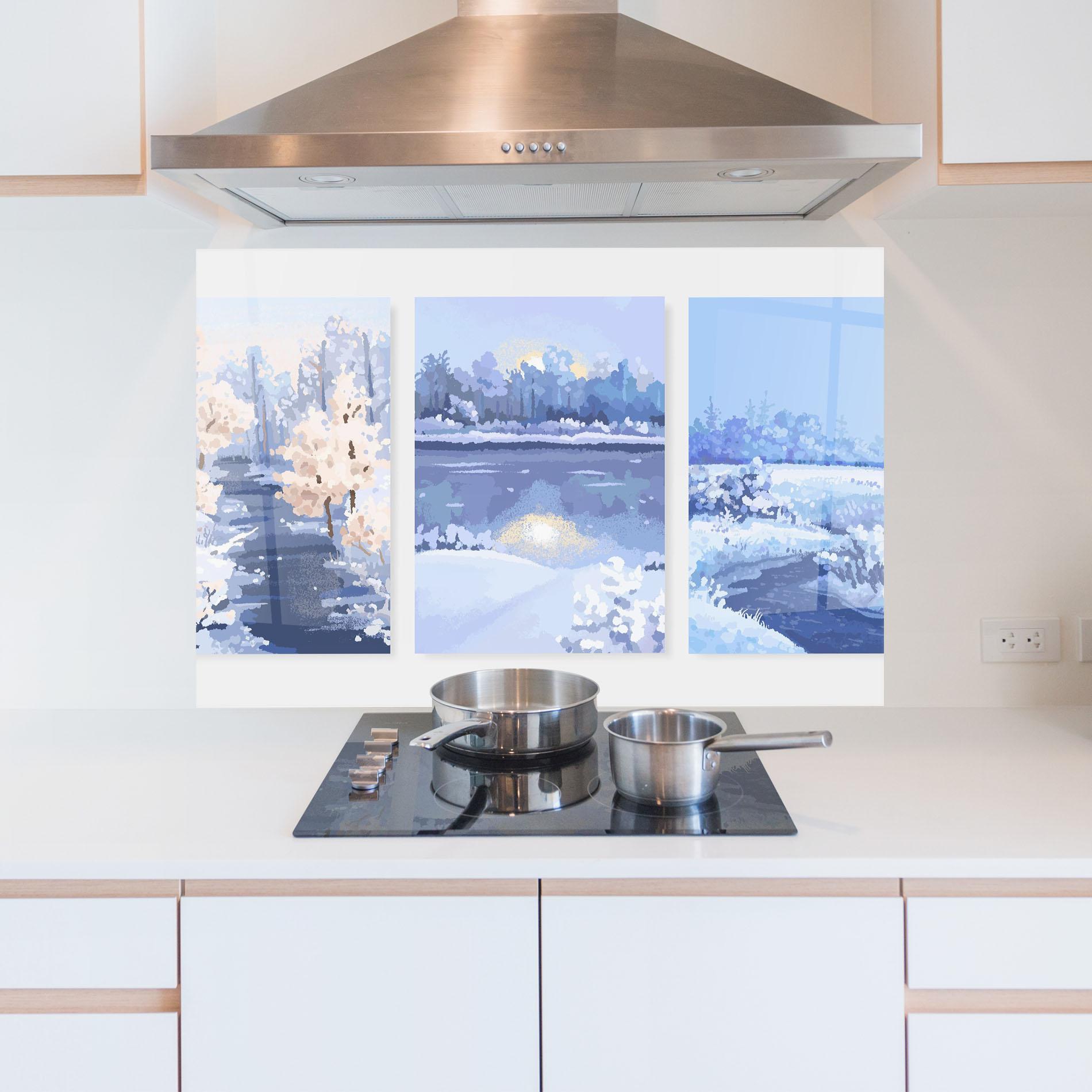 Küchenrückwand Glas Winter_landscape_with_forest_and_field_vector_illustration14 mockup 5