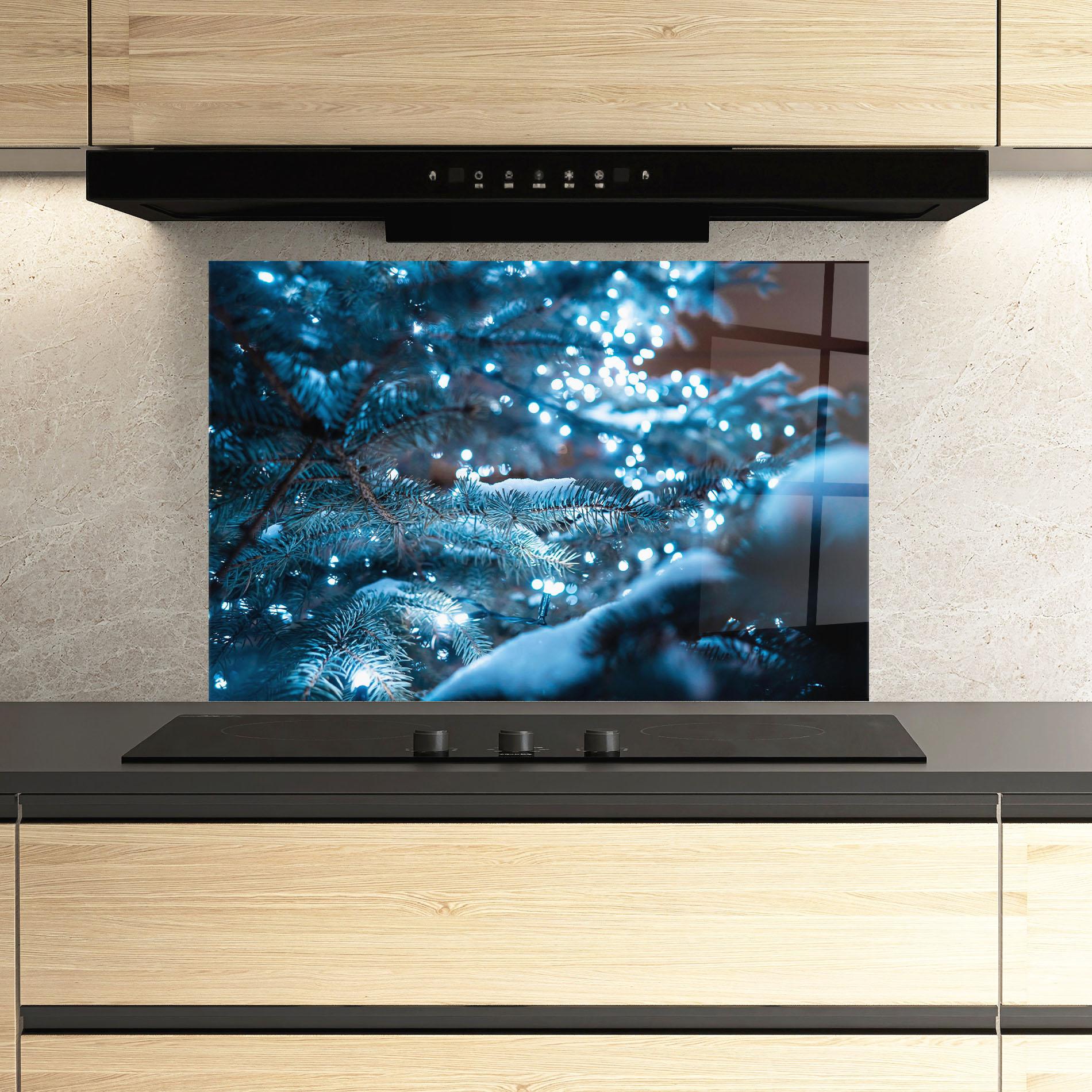 Küchenrückwand Glas Blue Christmas Tree mockup 3