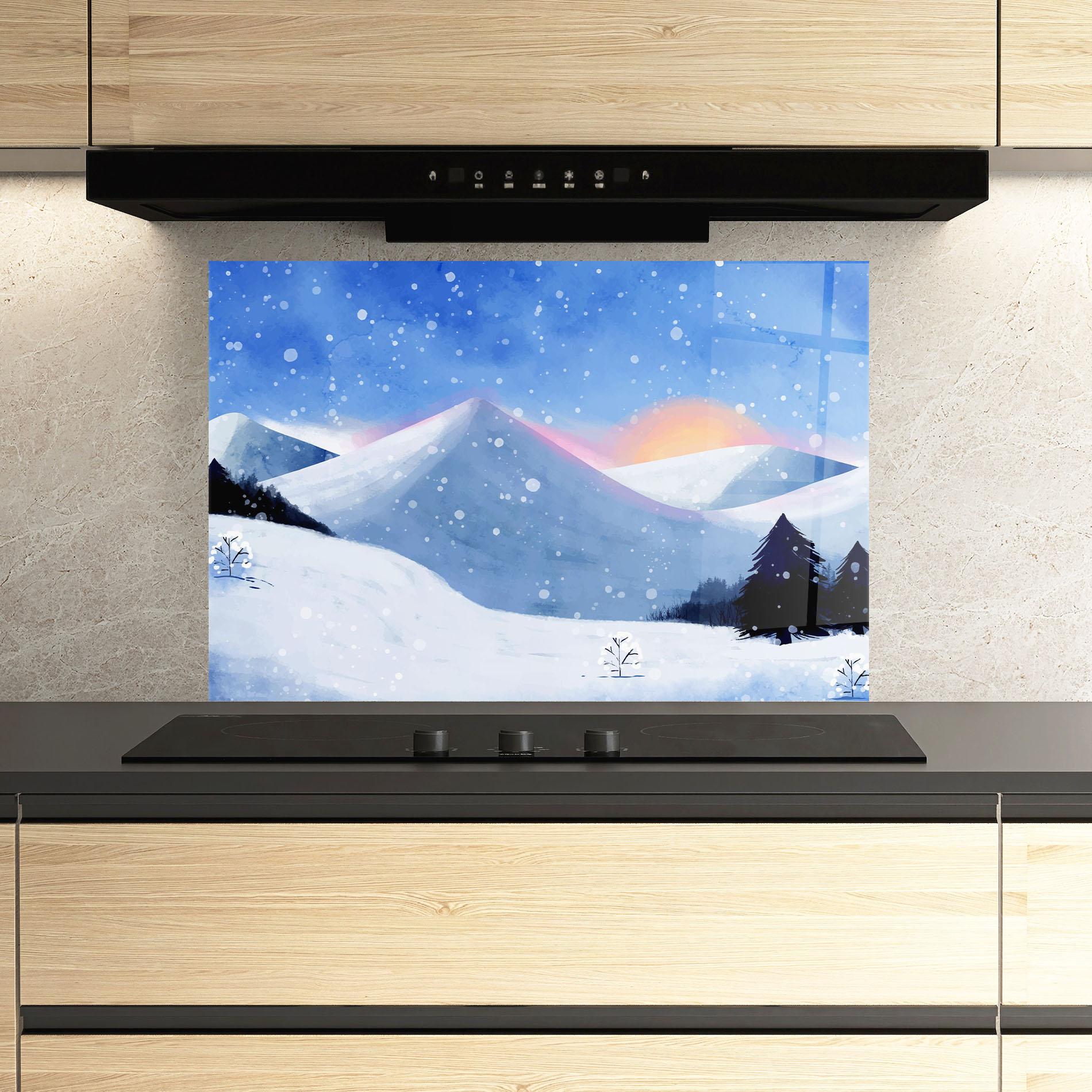 Küchenrückwand Glas Mountain Snow Art mockup 3