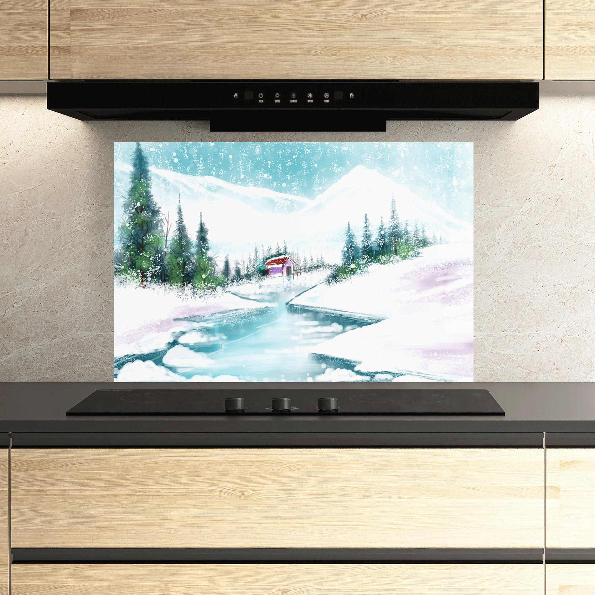 Küchenrückwand Glas Purple House Winter mockup 3