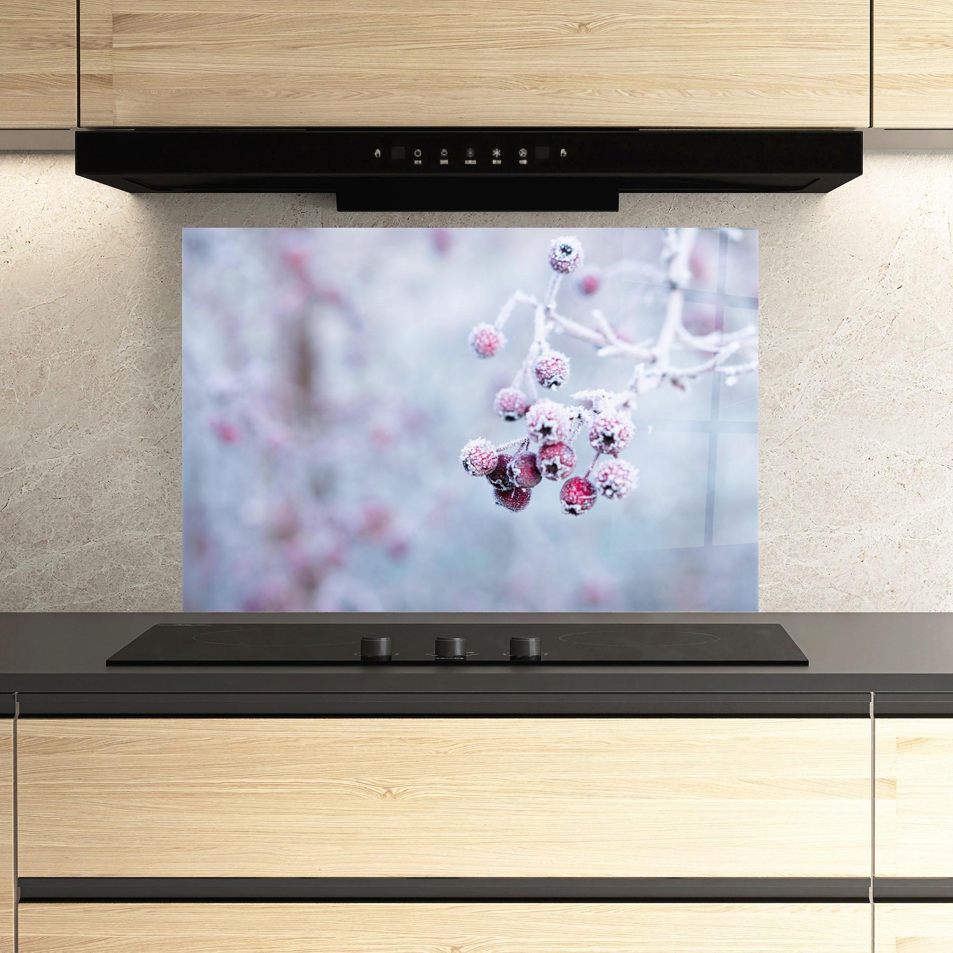 Küchenrückwand Glas Red Winter Fruits mockup 3