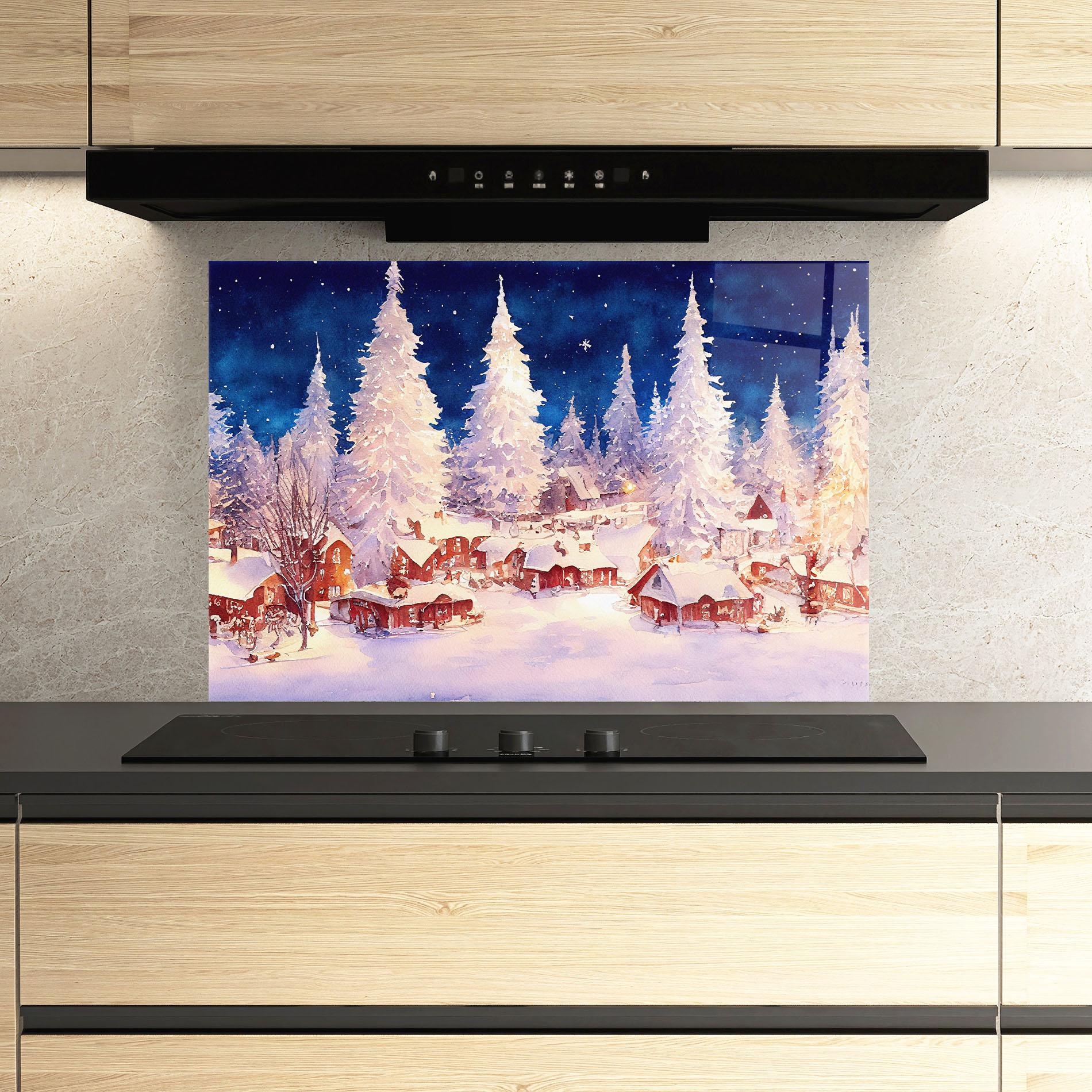 Küchenrückwand Glas Snow Falling Painting mockup 3