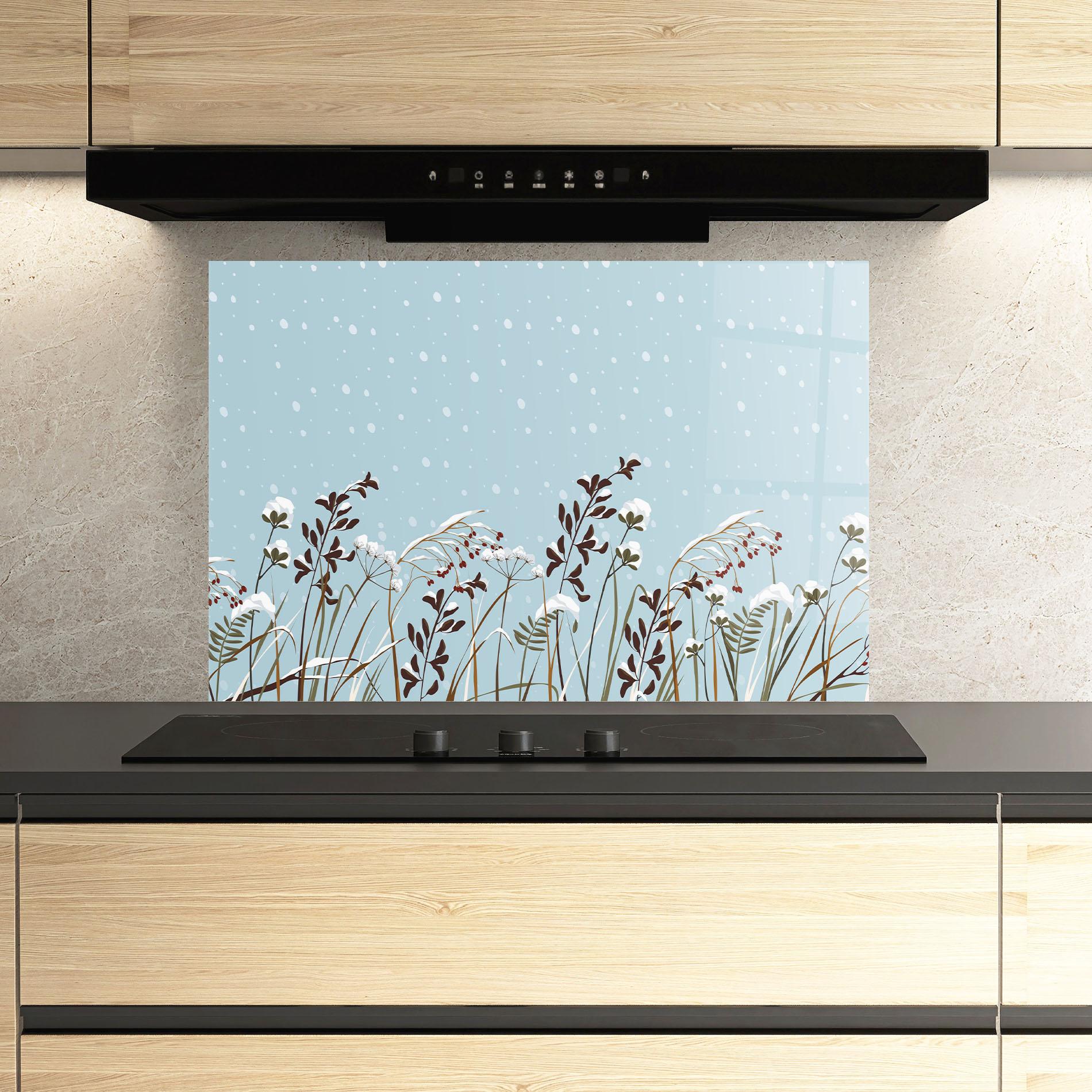 Küchenrückwand Glas Snow Plants mockup 3