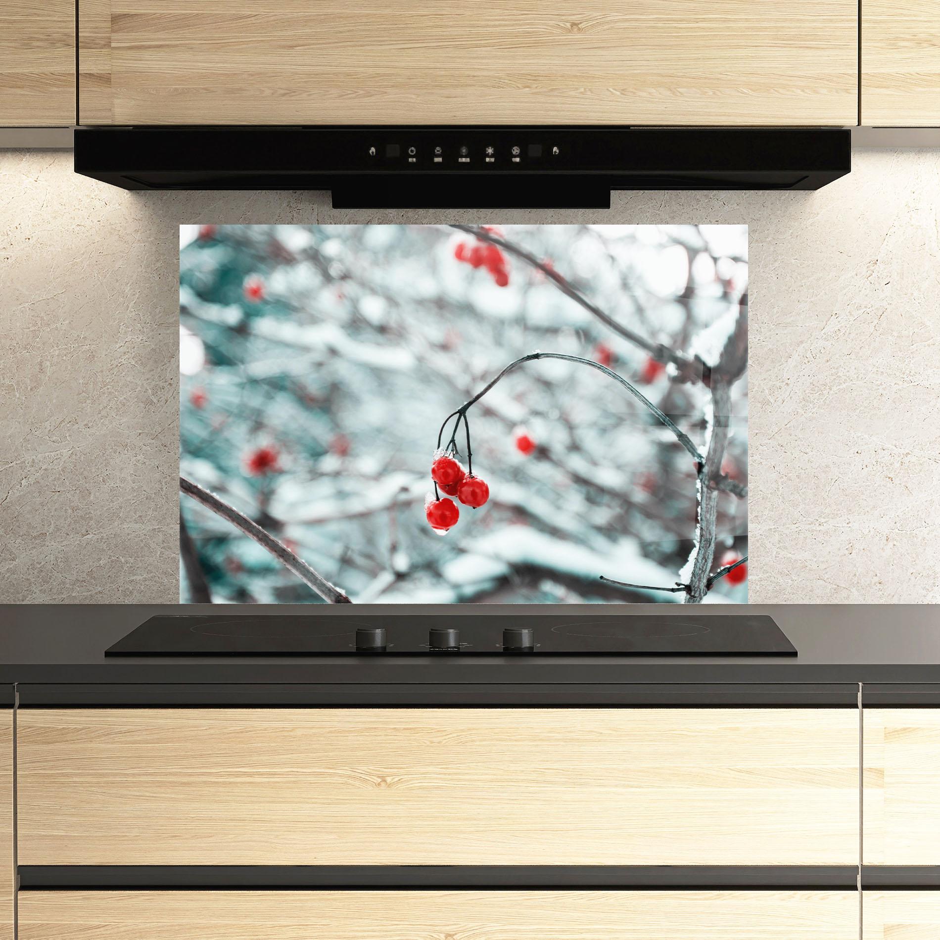 Küchenrückwand Glas Snow Red Fruits mockup 3