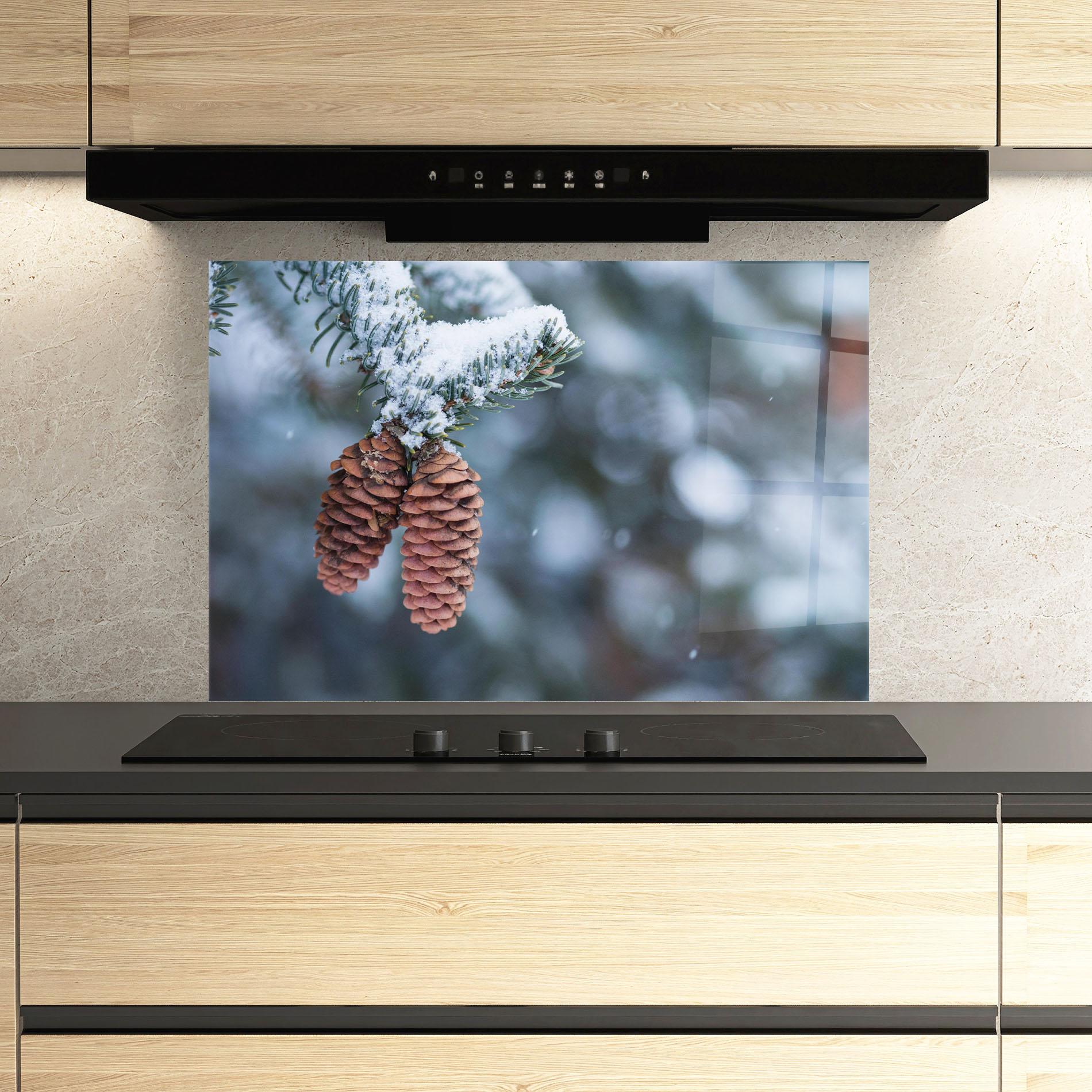 Küchenrückwand Glas Winter Cones mockup 3