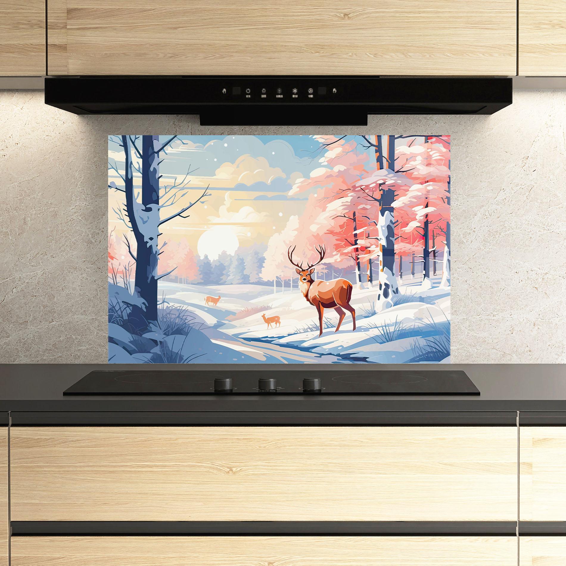 Küchenrückwand Glas Winter Deer Art mockup 3