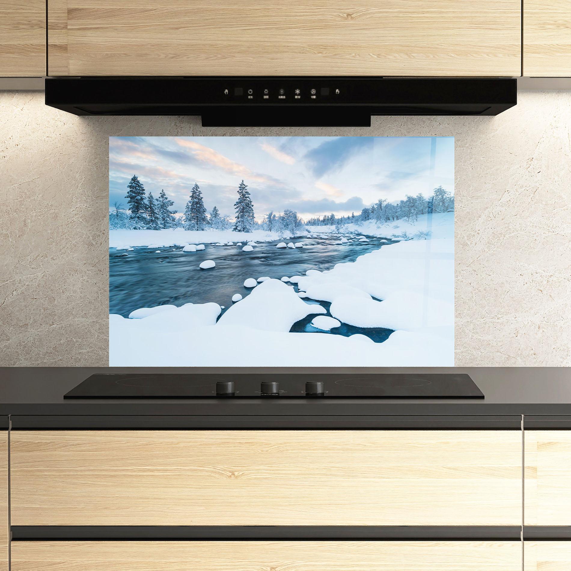 Küchenrückwand Glas Winter River mockup 3