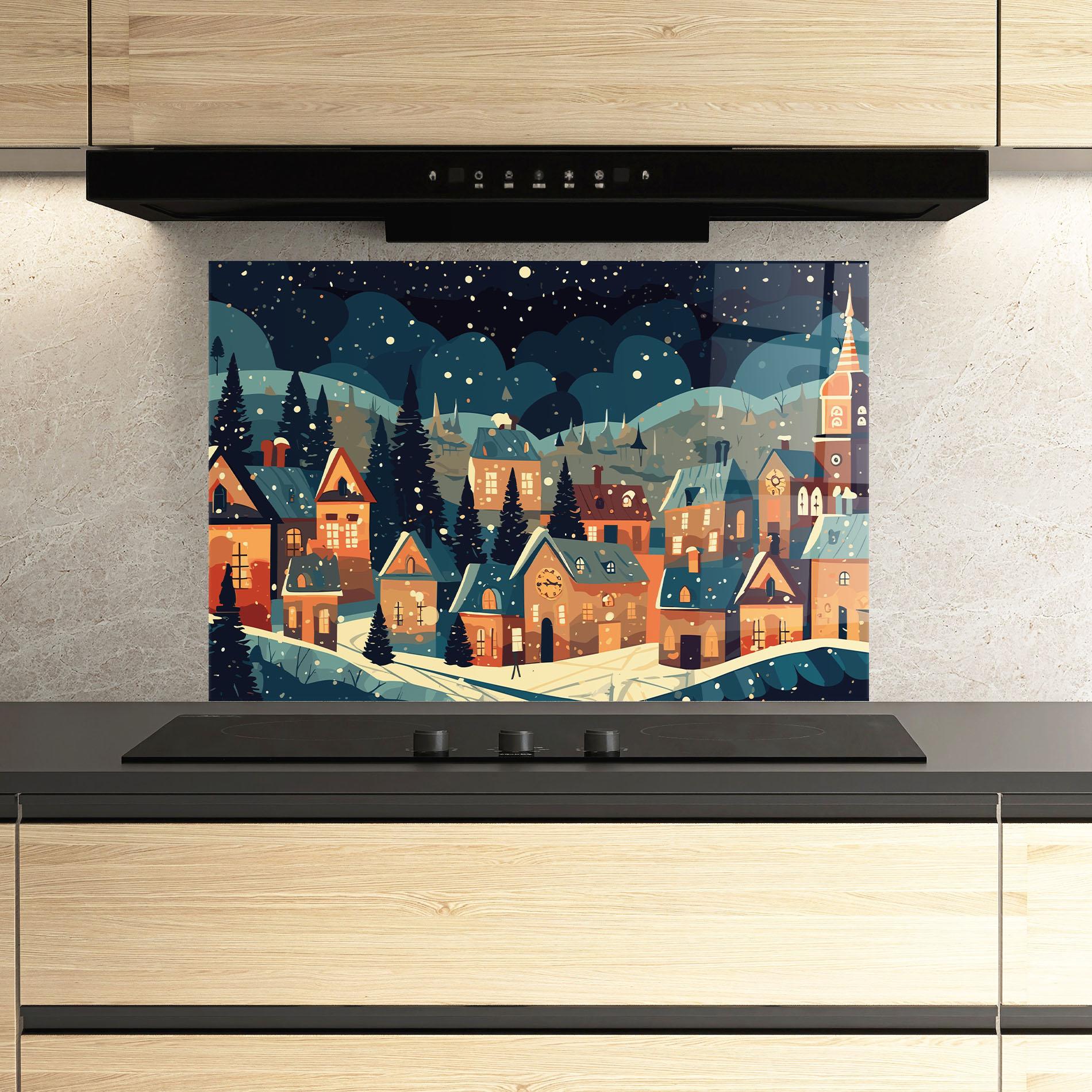 Küchenrückwand Glas Winter View Houses mockup 3