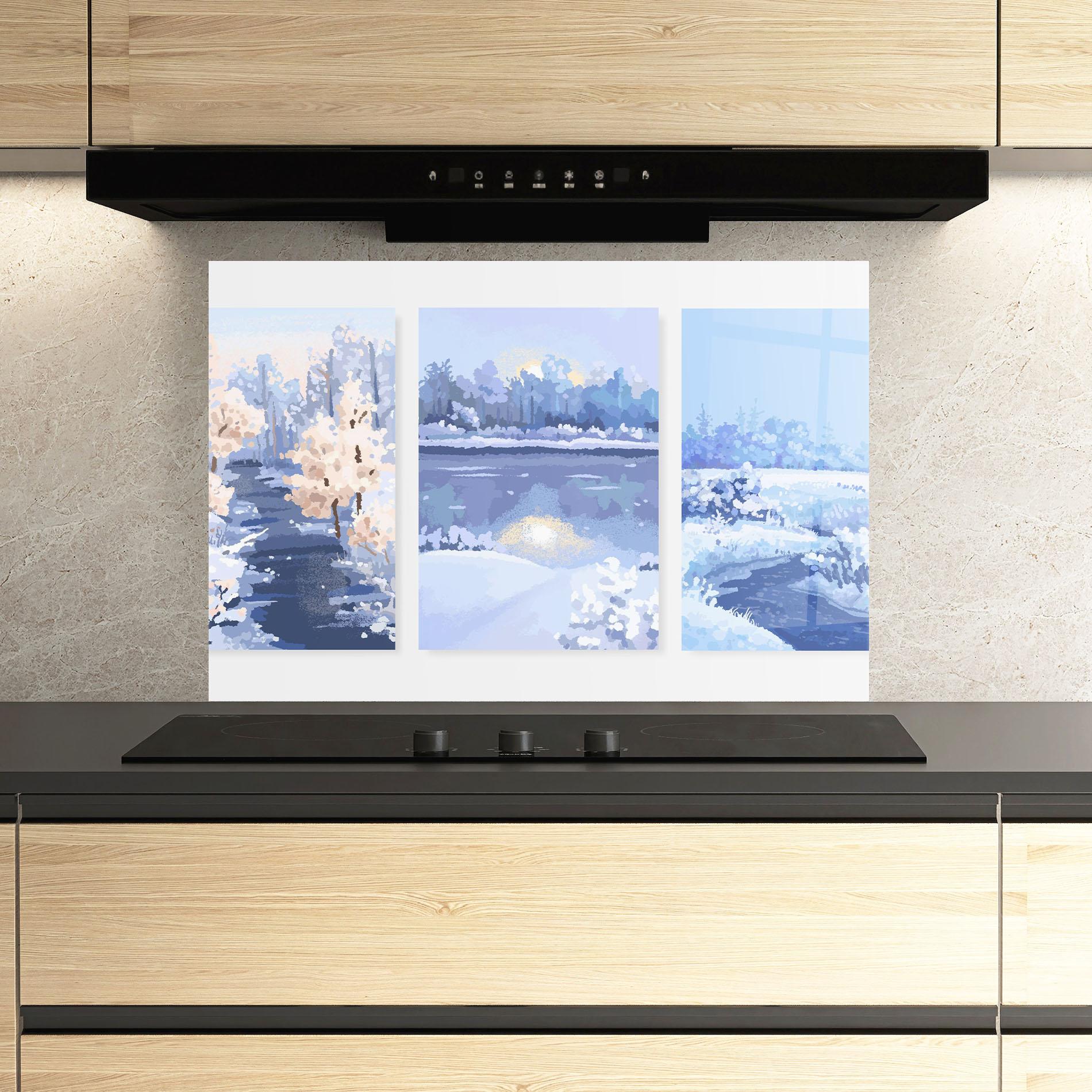 Küchenrückwand Glas Winter_landscape_with_forest_and_field_vector_illustration14 mockup 3