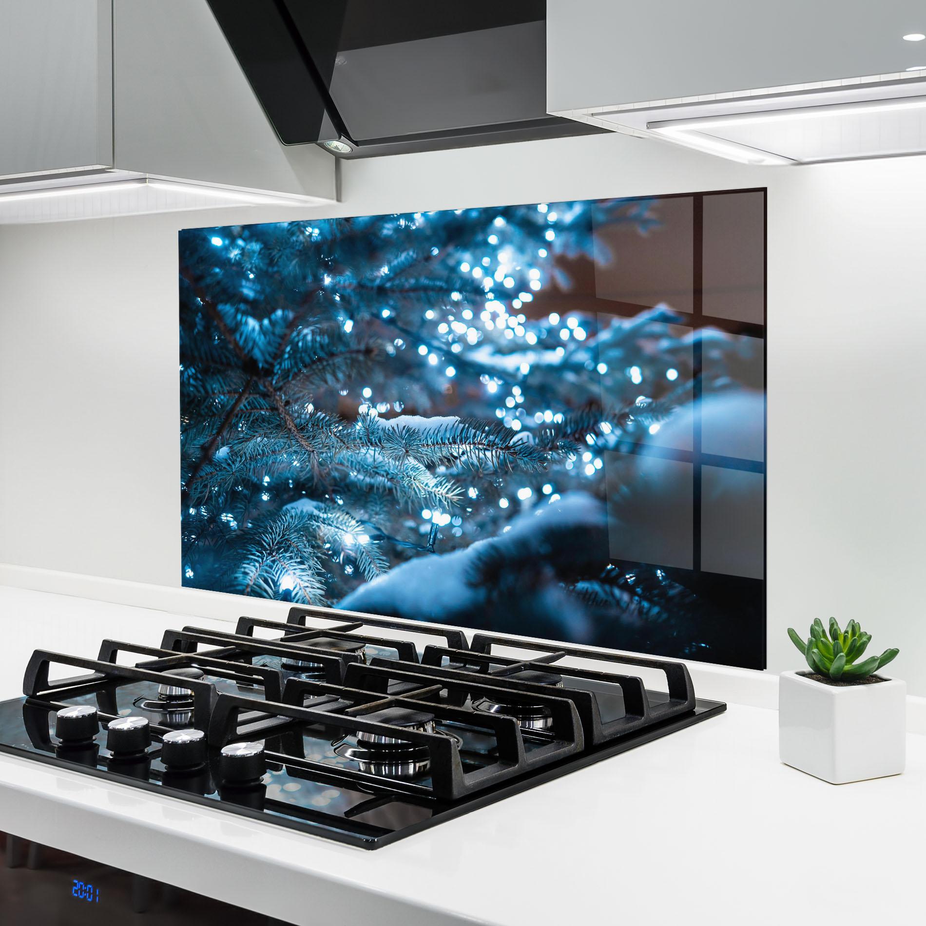 Küchenrückwand Glas Blue Christmas Tree mockup 6