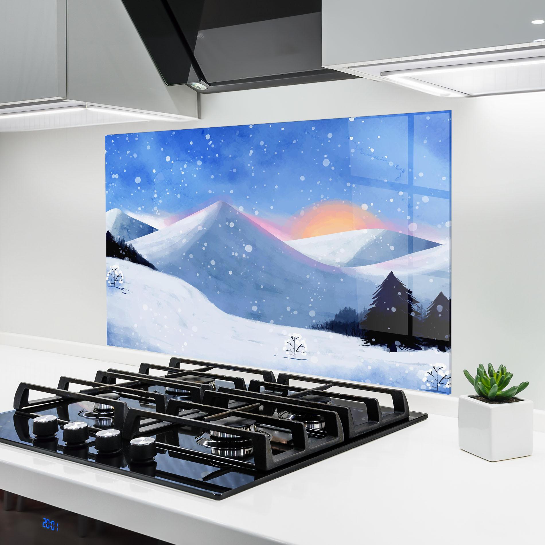 Küchenrückwand Glas Mountain Snow Art mockup 6