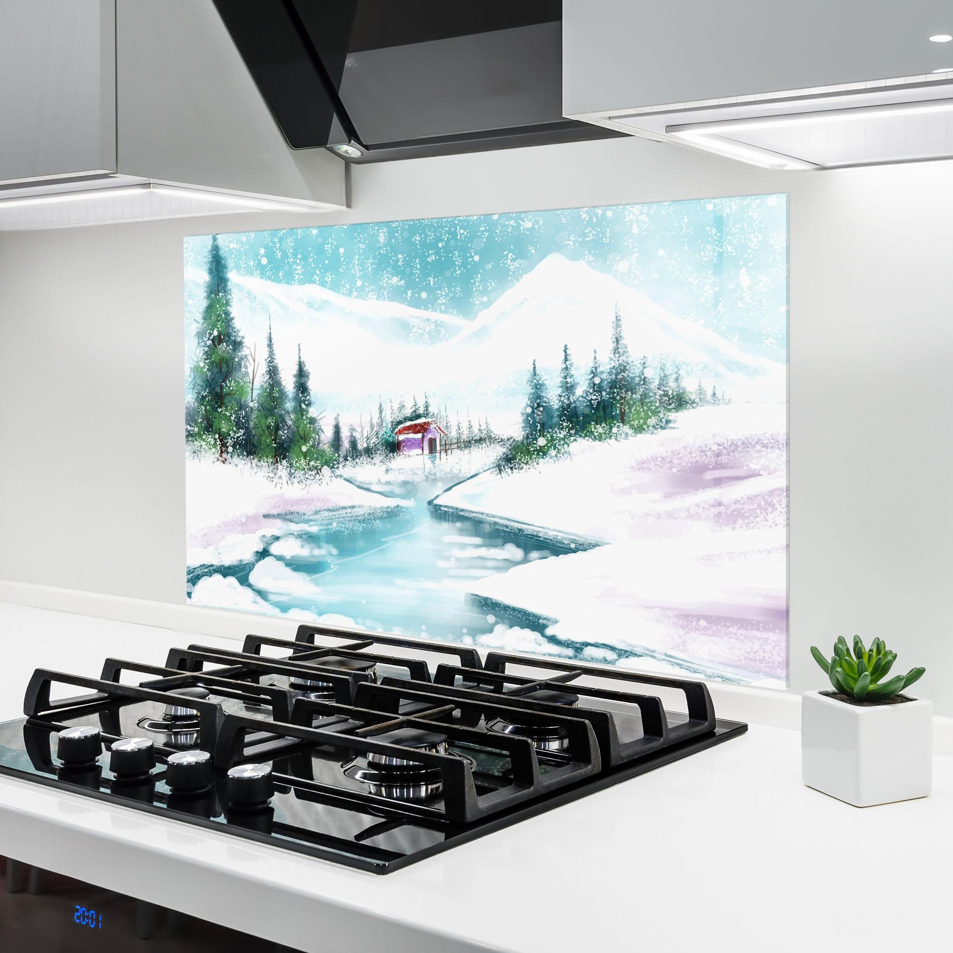 Küchenrückwand Glas Purple House Winter mockup 6