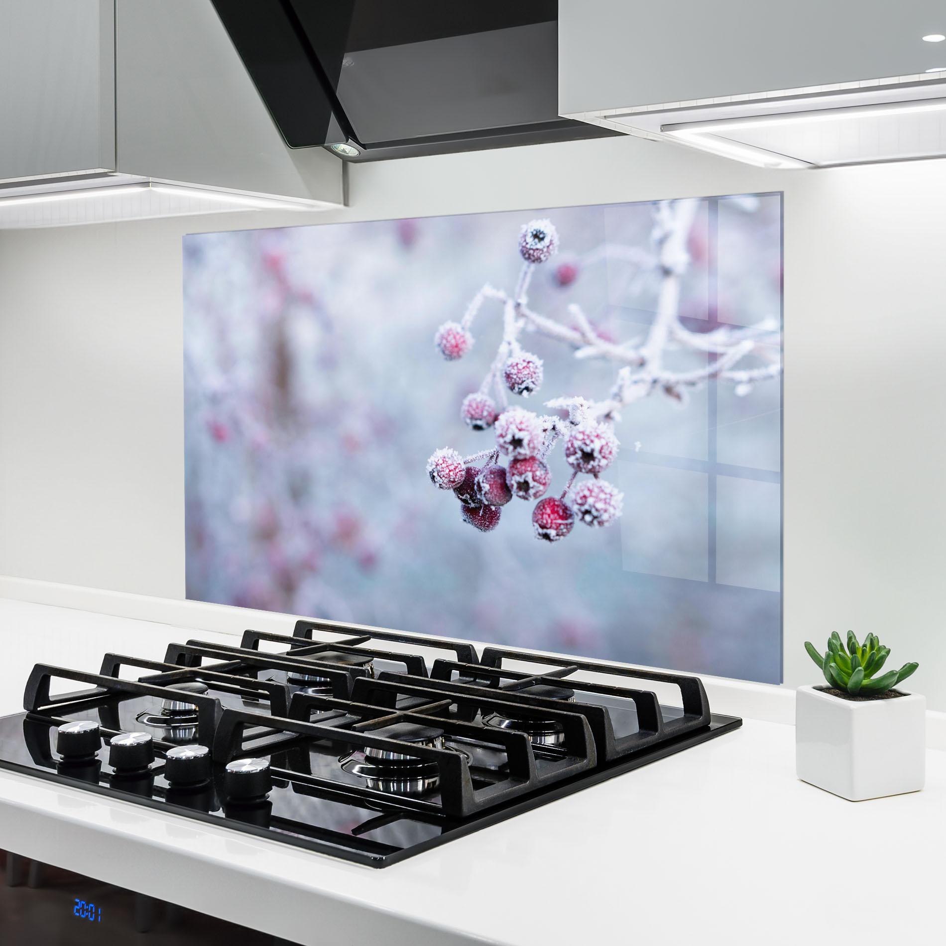 Küchenrückwand Glas Red Winter Fruits mockup 6