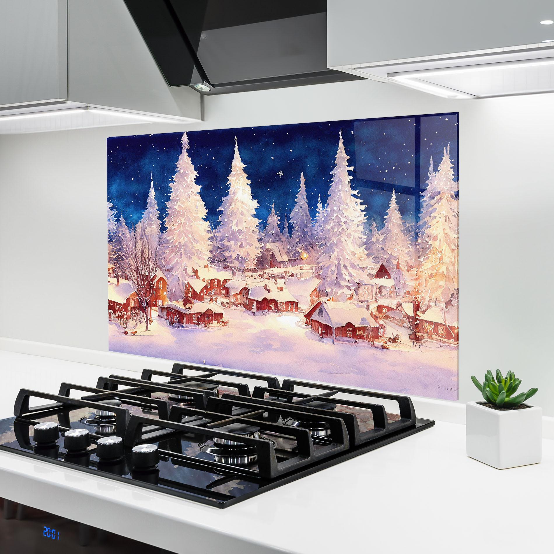 Küchenrückwand Glas Snow Falling Painting mockup 6