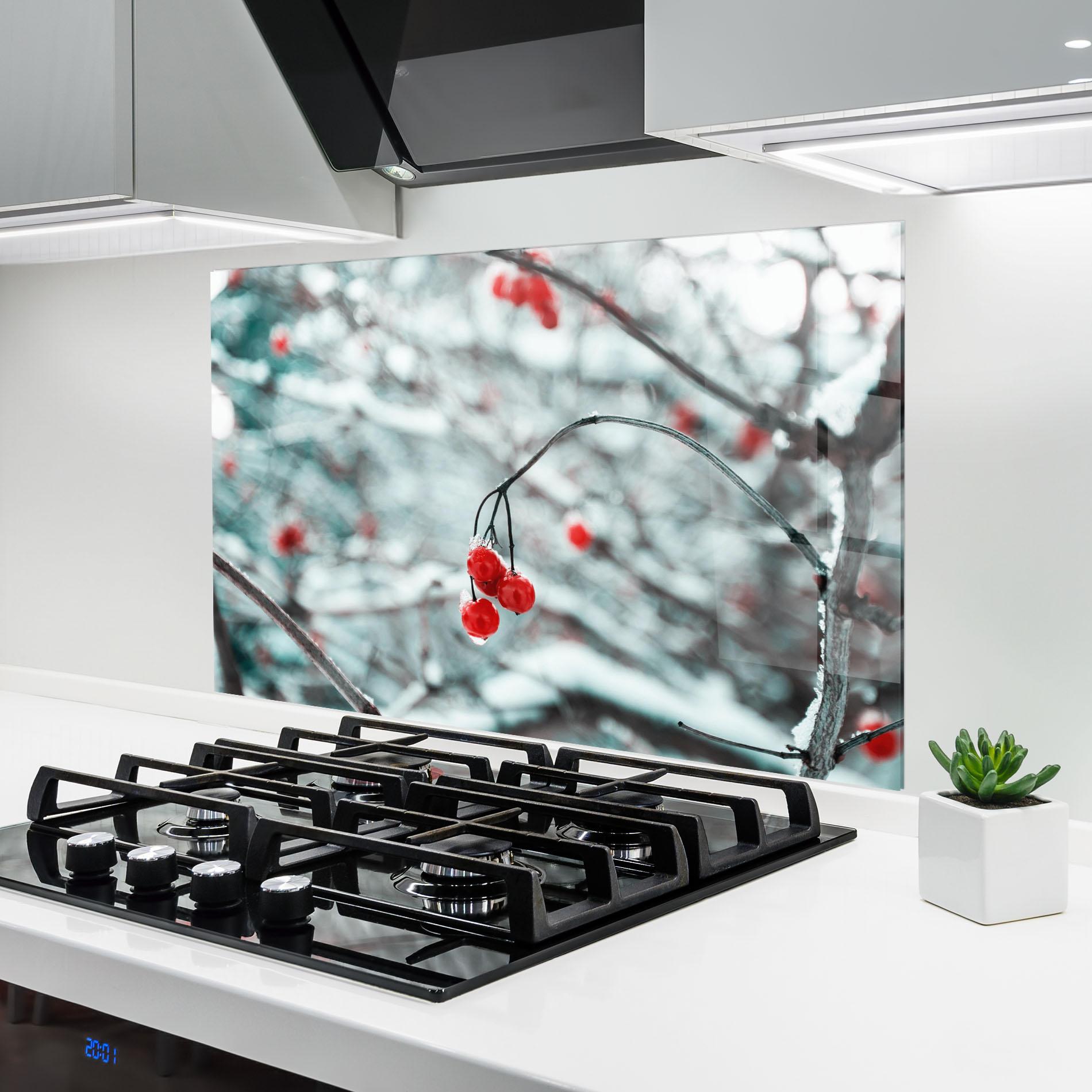 Küchenrückwand Glas Snow Red Fruits mockup 6