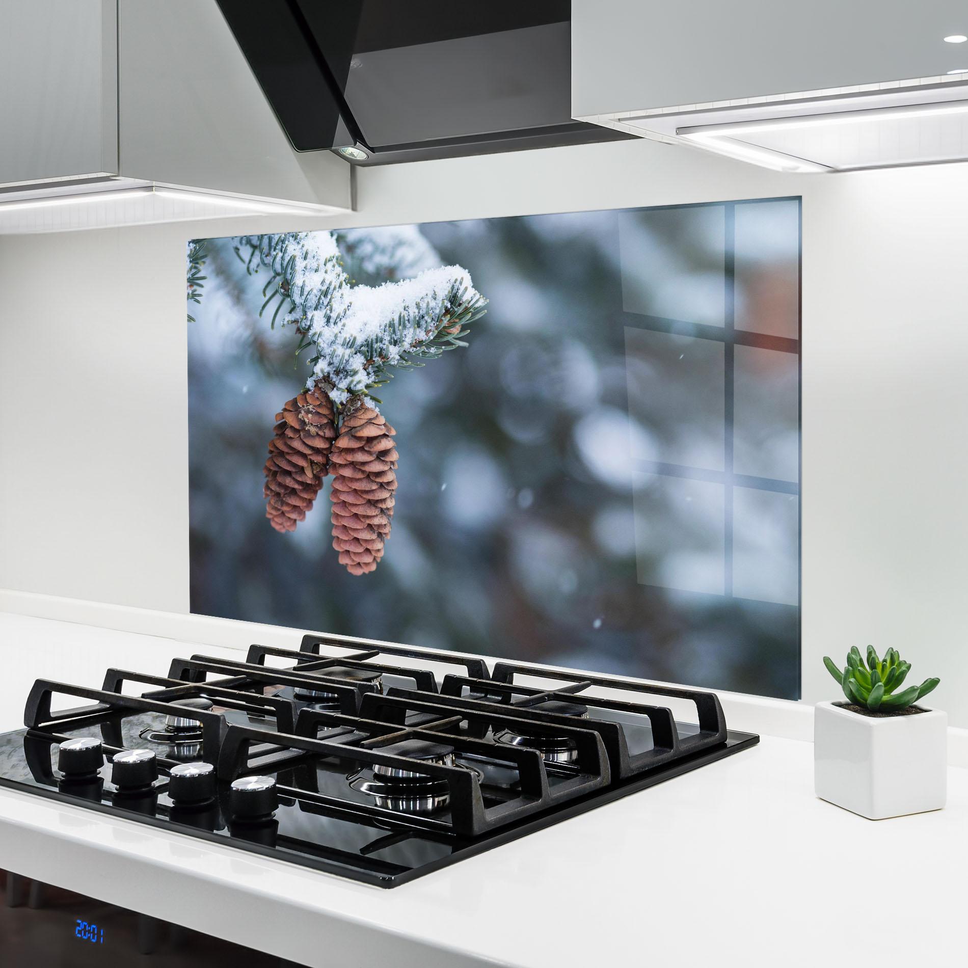 Küchenrückwand Glas Winter Cones mockup 6