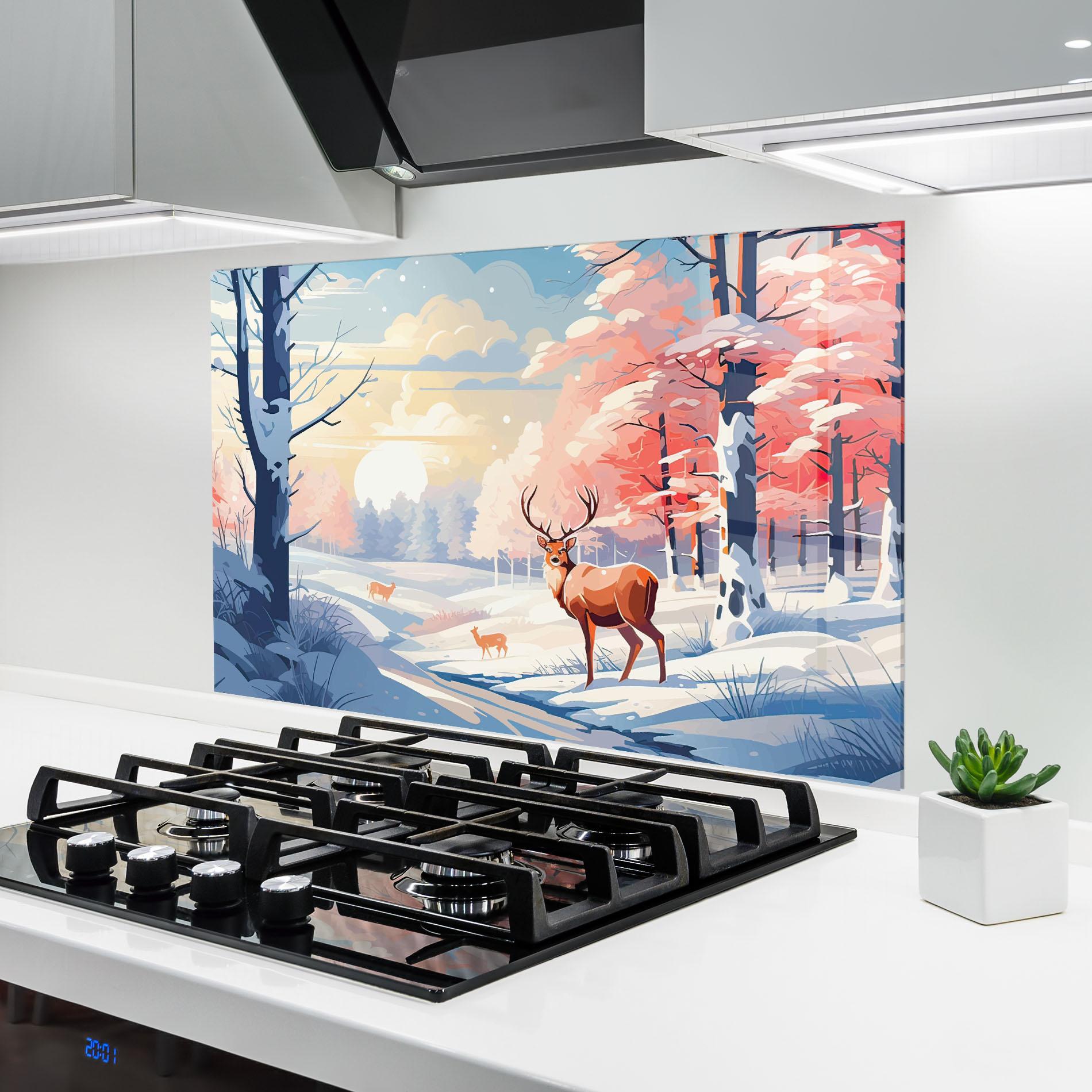 Küchenrückwand Glas Winter Deer Art mockup 6