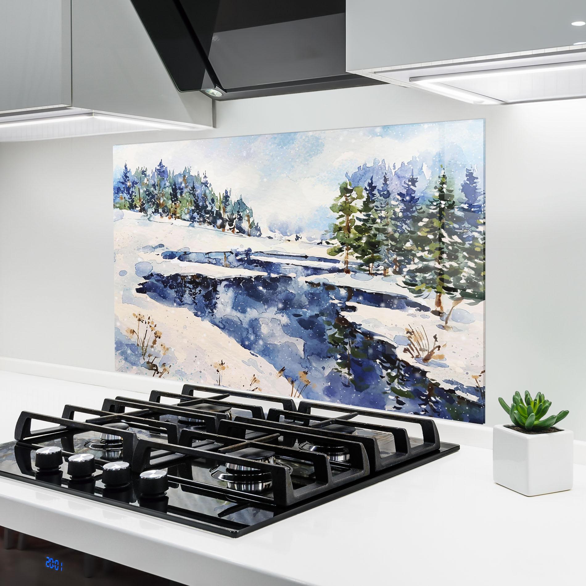 Küchenrückwand Glas Winter Painting mockup 6