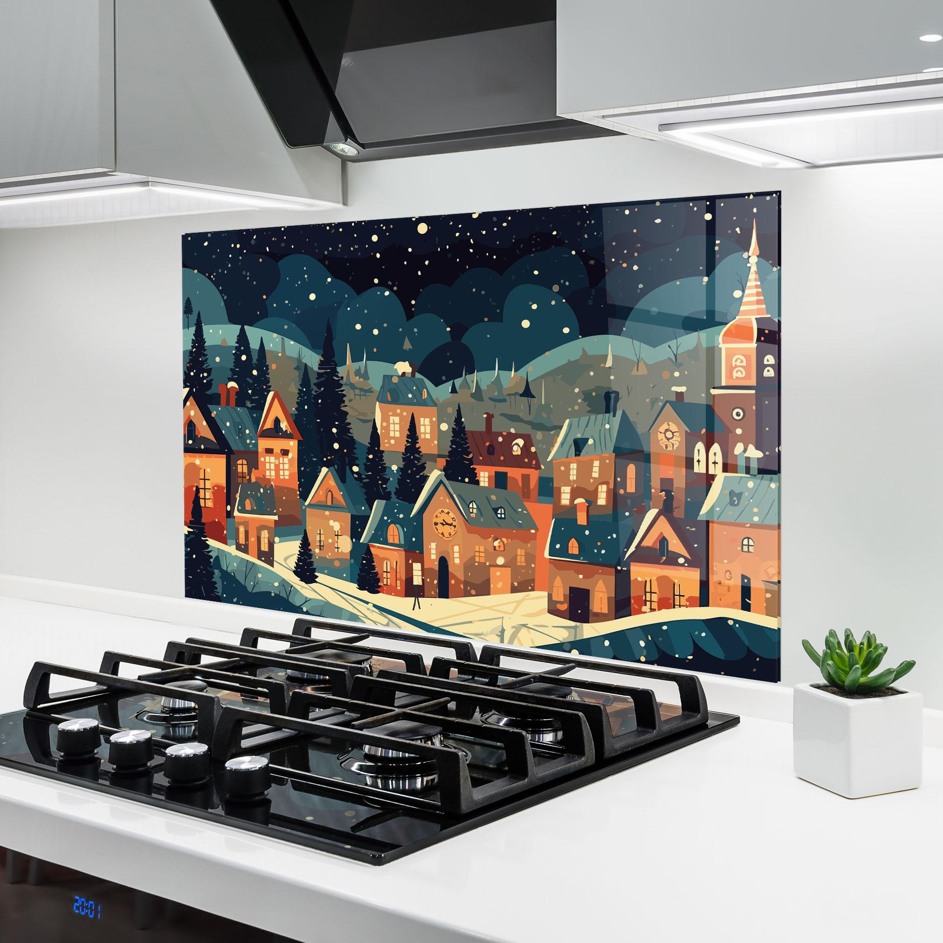 Küchenrückwand Glas Winter View Houses mockup 6