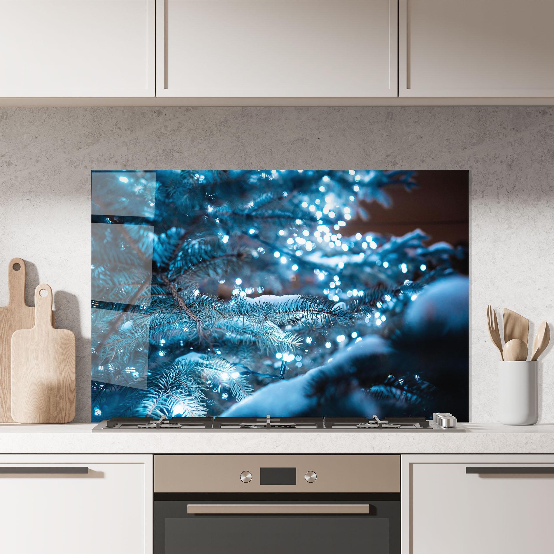 Küchenrückwand Glas Blue Christmas Tree mockup 7