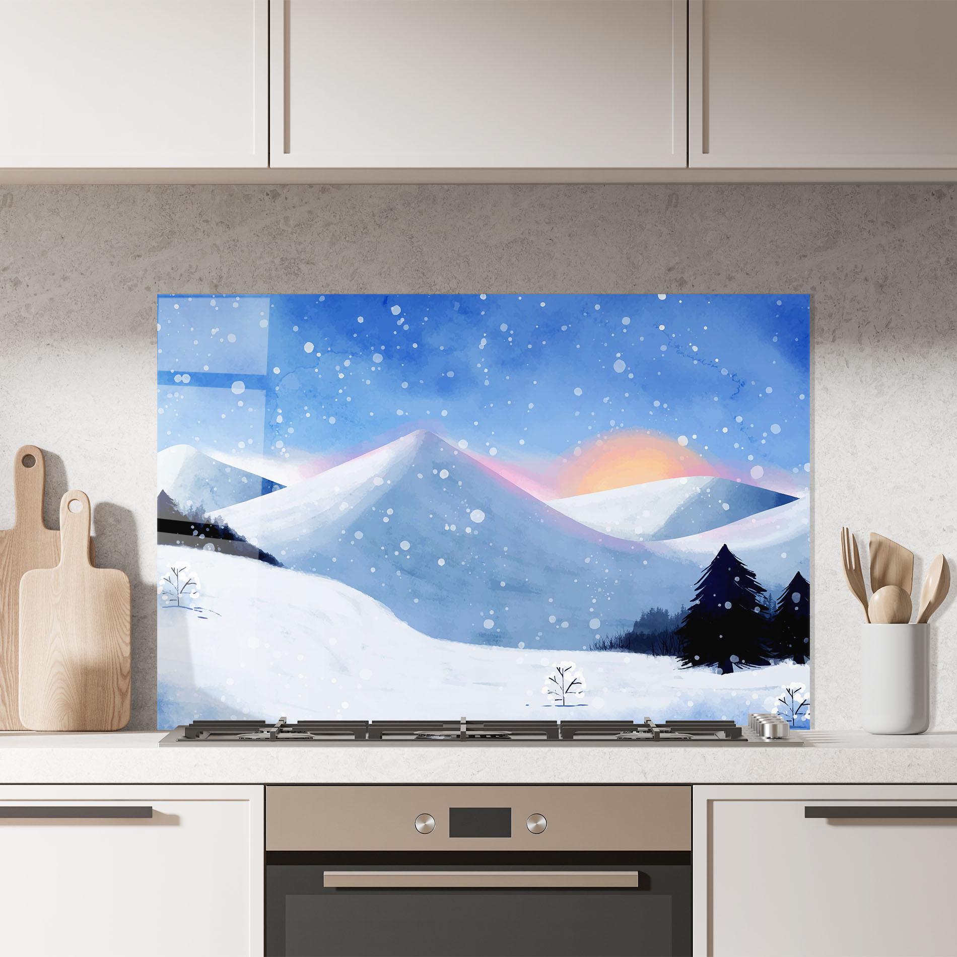 Küchenrückwand Glas Mountain Snow Art mockup 7
