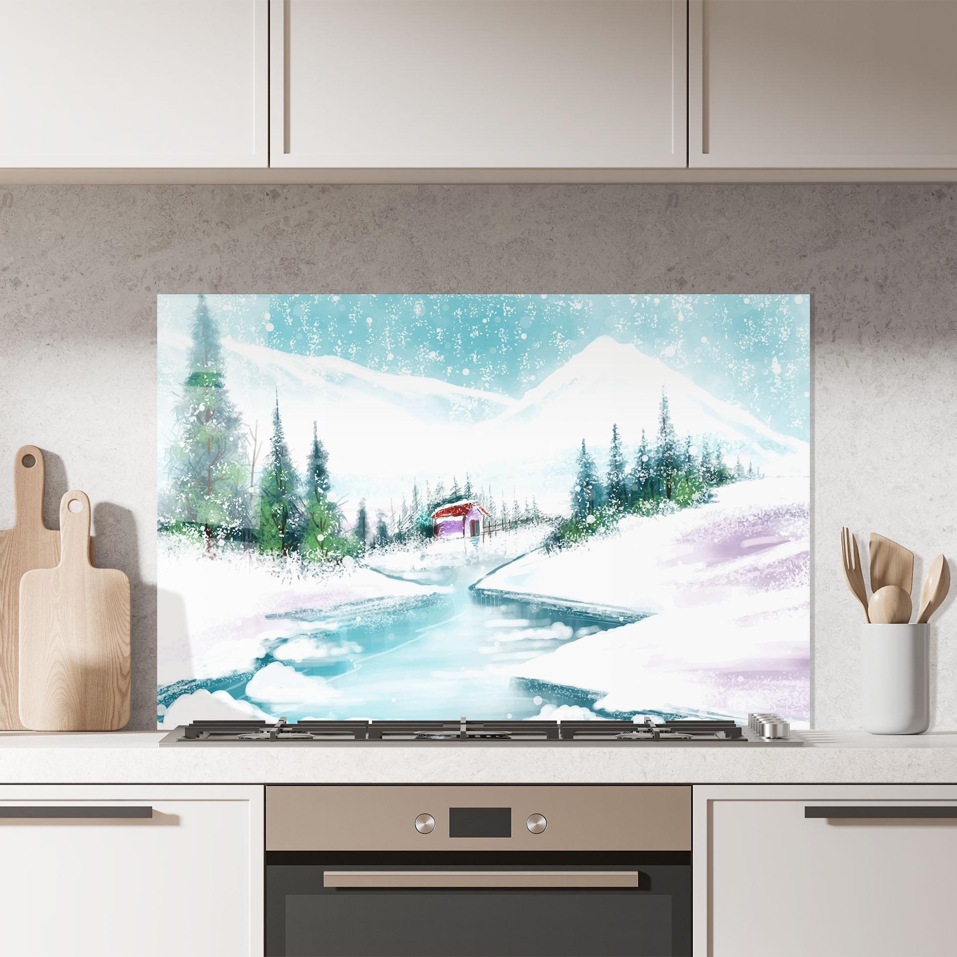 Küchenrückwand Glas Purple House Winter mockup 7