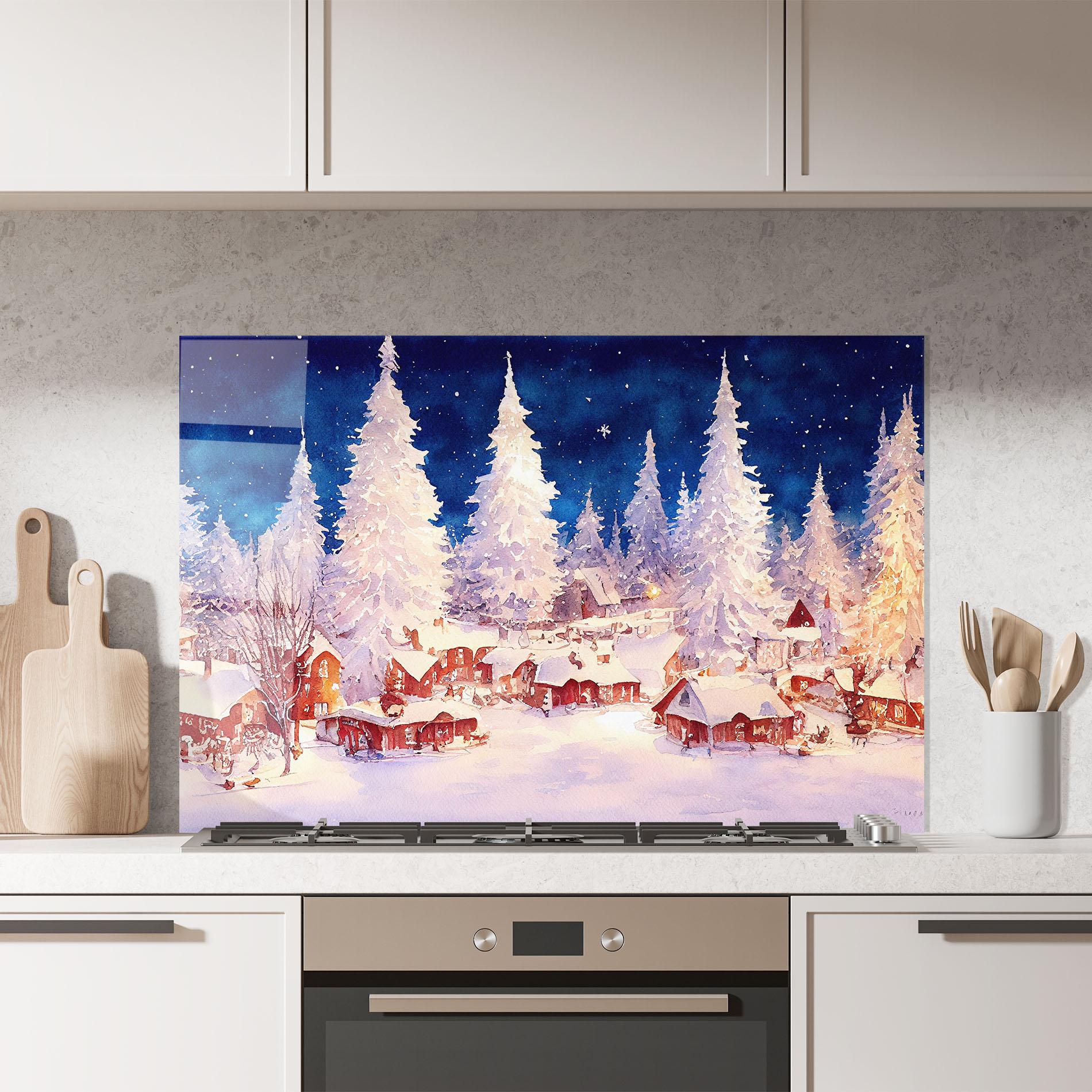 Küchenrückwand Glas Snow Falling Painting mockup 7